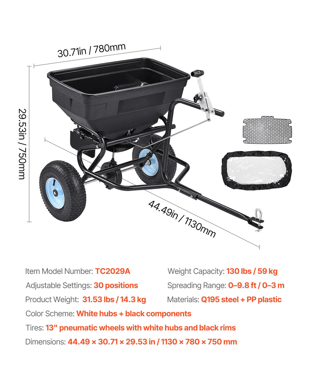 Priabinamas barstytuvas VEVOR TC2029A, 59 kg talpa