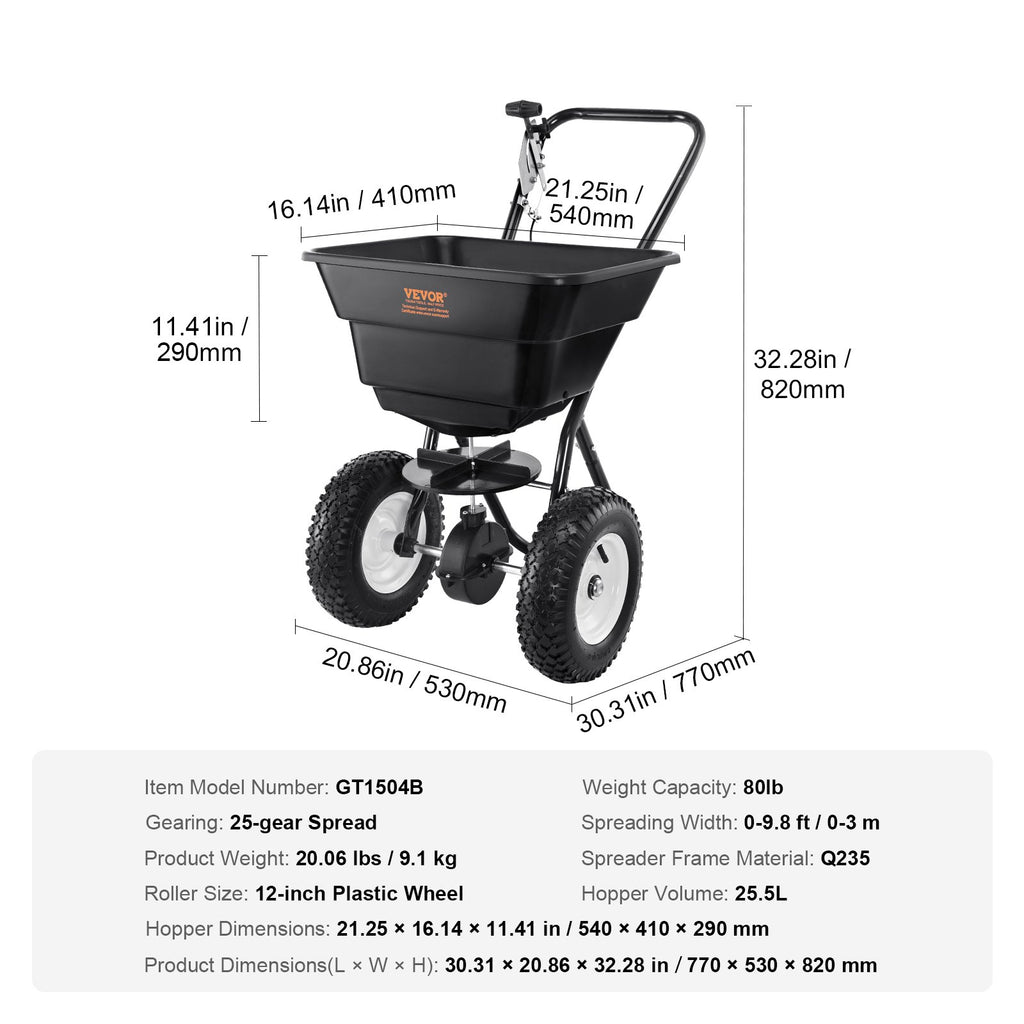 Rankinis barstytuvas VEVOR GT1504B, 36,3 kg talpos