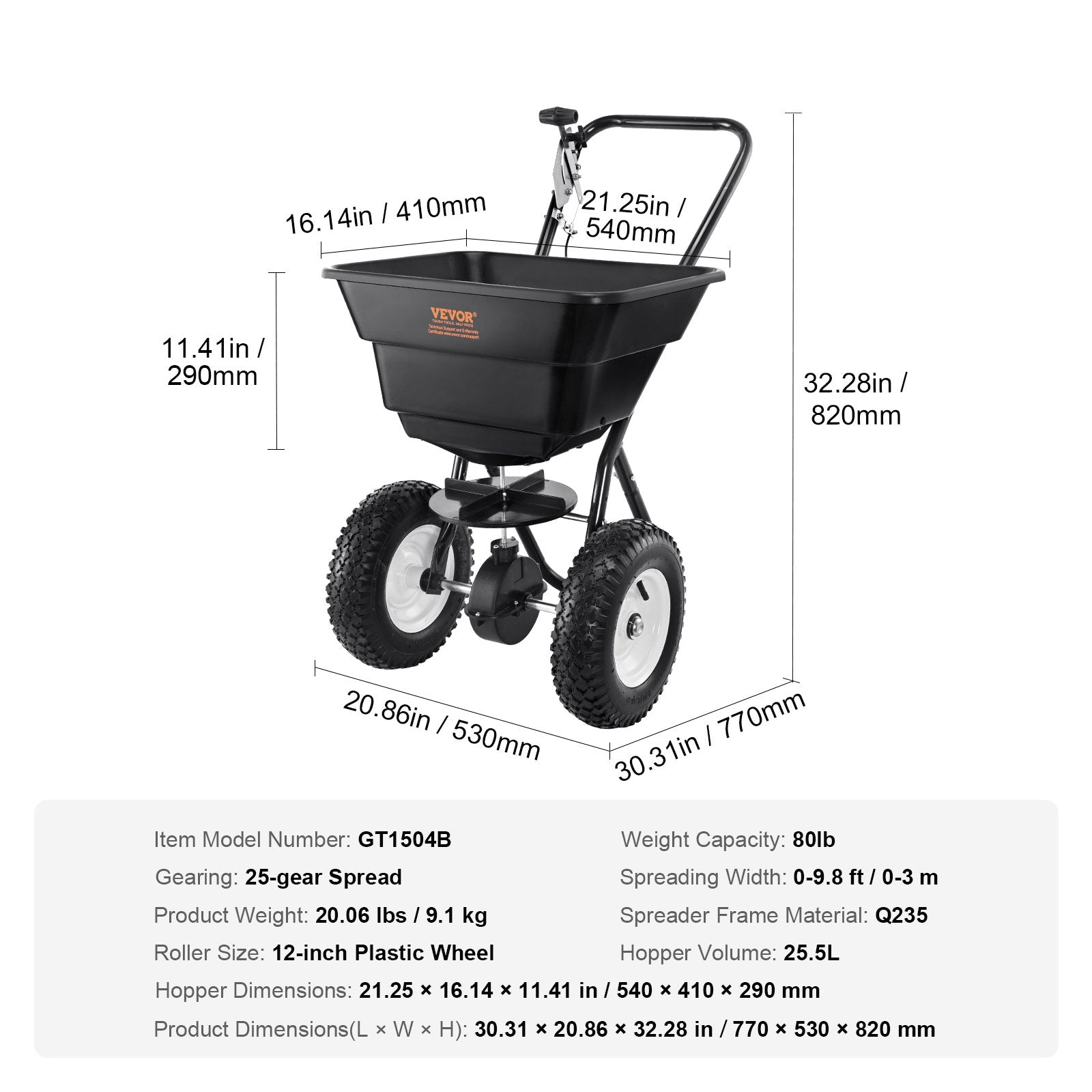 Rankinis barstytuvas VEVOR GT1504B, 36,3 kg talpos