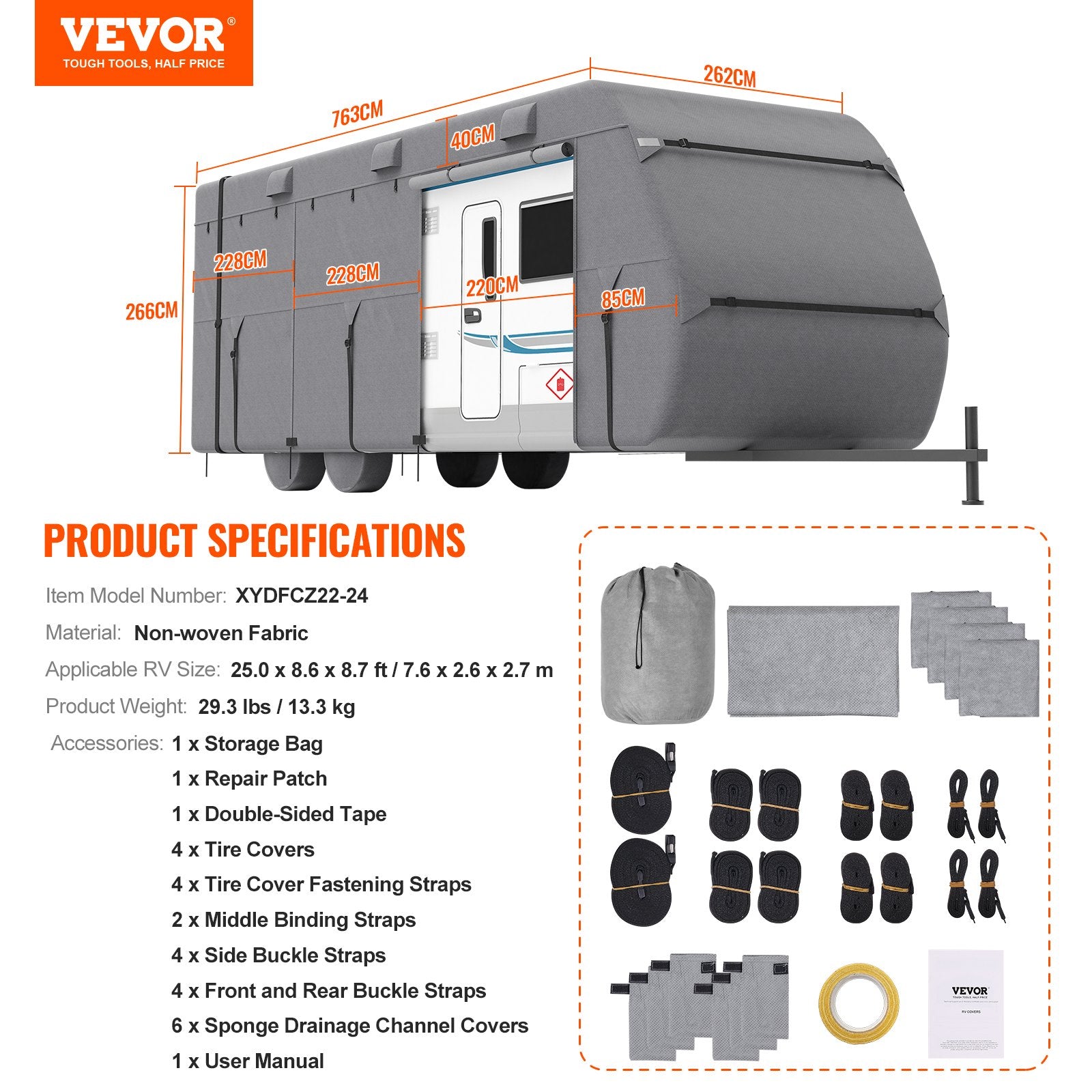 Kemperio uždangalas VEVOR XYDFCZ22-24, 671,6–731,5 cm