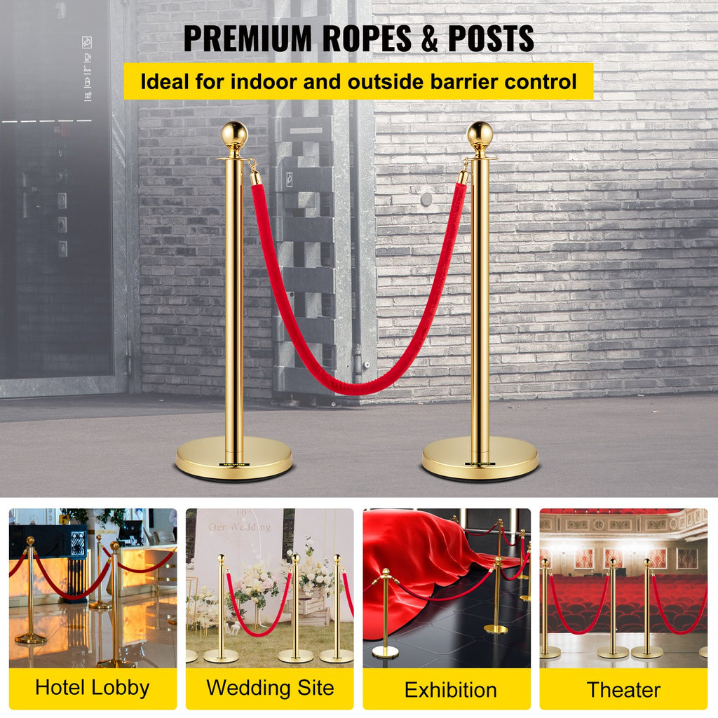 Atitvarai su aksomine virve VEVOR Gold Stanchion, 4 vnt. komplektas