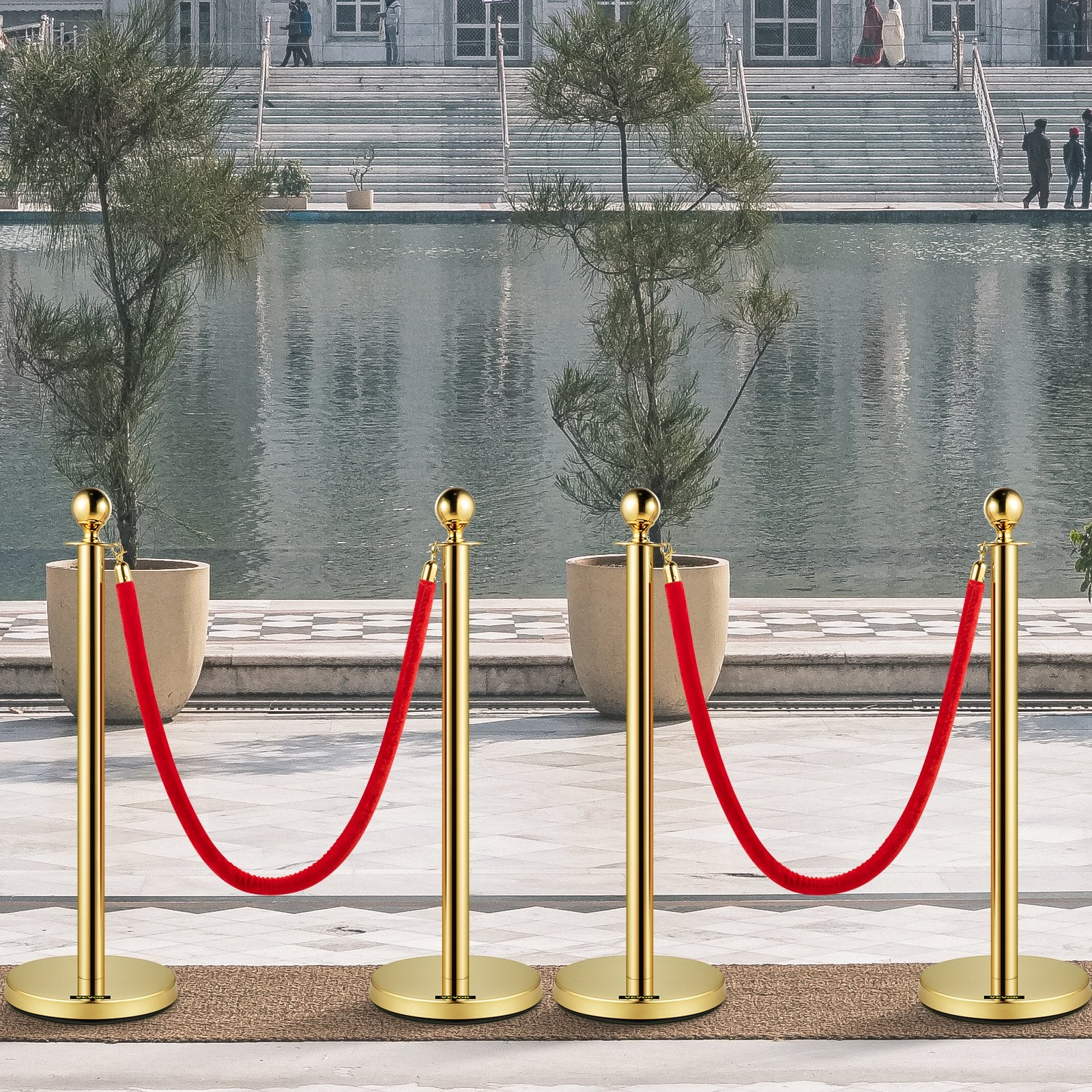 Atitvarai su aksomine virve VEVOR Gold Stanchion, 4 vnt. komplektas