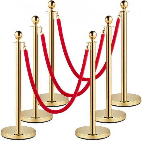 Atitvarų stulpeliai su aksomine virve VEVOR Gold Stanchion 6Pcs, 6 vnt. komplektas
