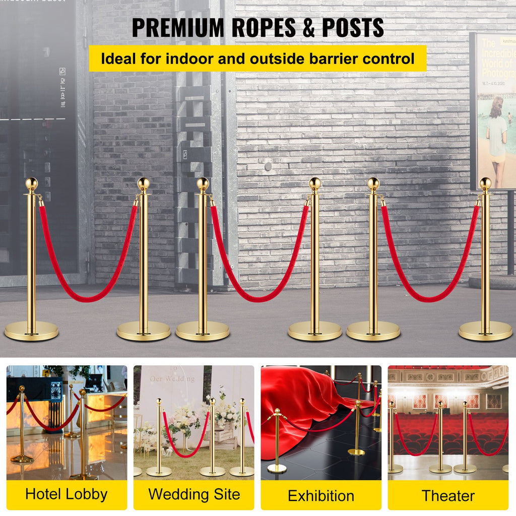 Atitvarų stulpeliai su aksomine virve VEVOR Gold Stanchion 6Pcs, 6 vnt. komplektas