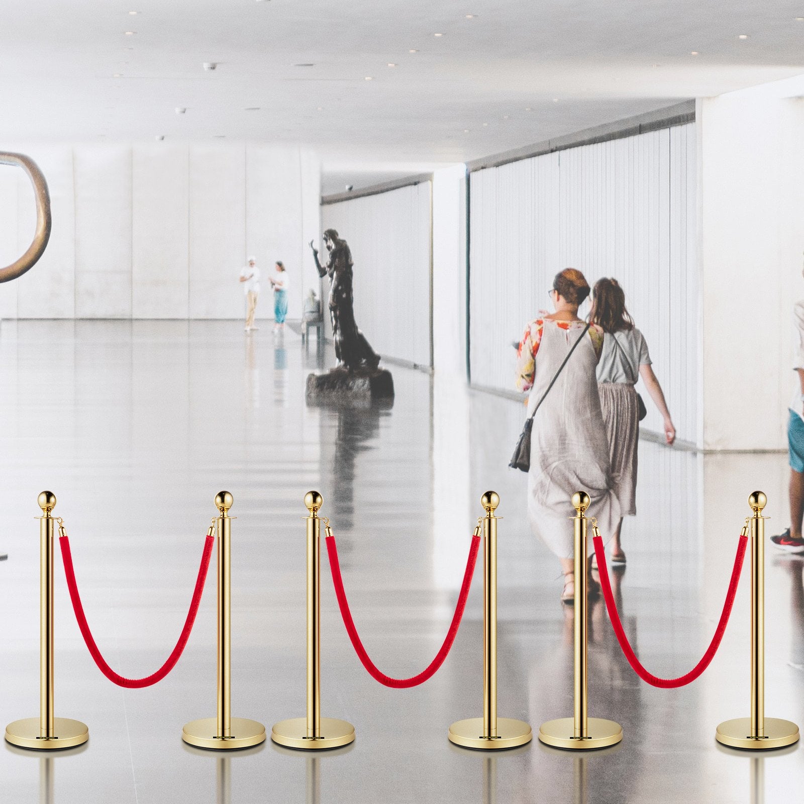 Atitvarų stulpeliai su aksomine virve VEVOR Gold Stanchion 6Pcs, 6 vnt. komplektas
