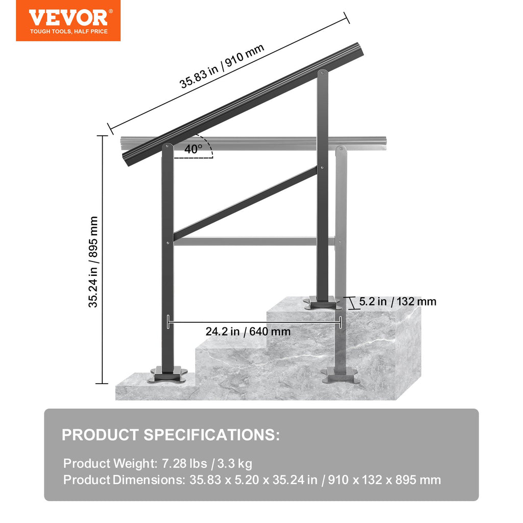 Lauko laiptų turėklas VEVOR LZHG-3FT, 75 kg apkrova