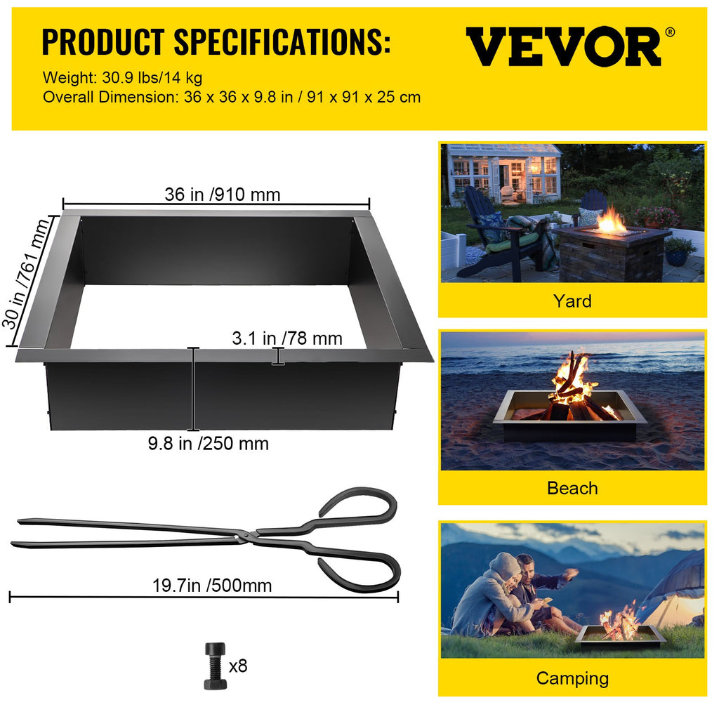 Laužavietės įdėklas VEVOR VV-FPR-FX-30, 91 cm skersmens