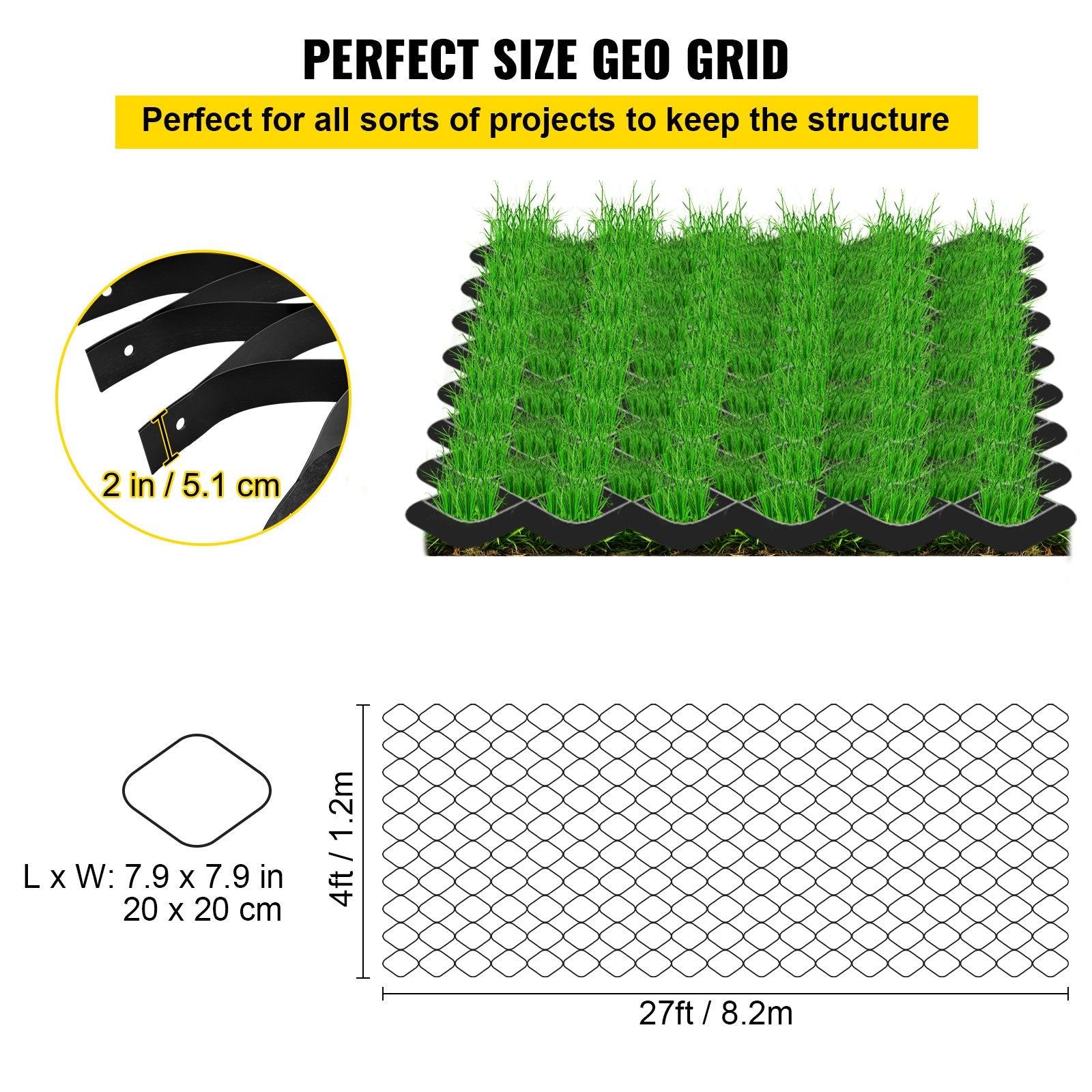 Grunto sutvirtinimo tinklas VEVOR VV-TGGS27X4FT2INBDD, 5,1 cm gylio.