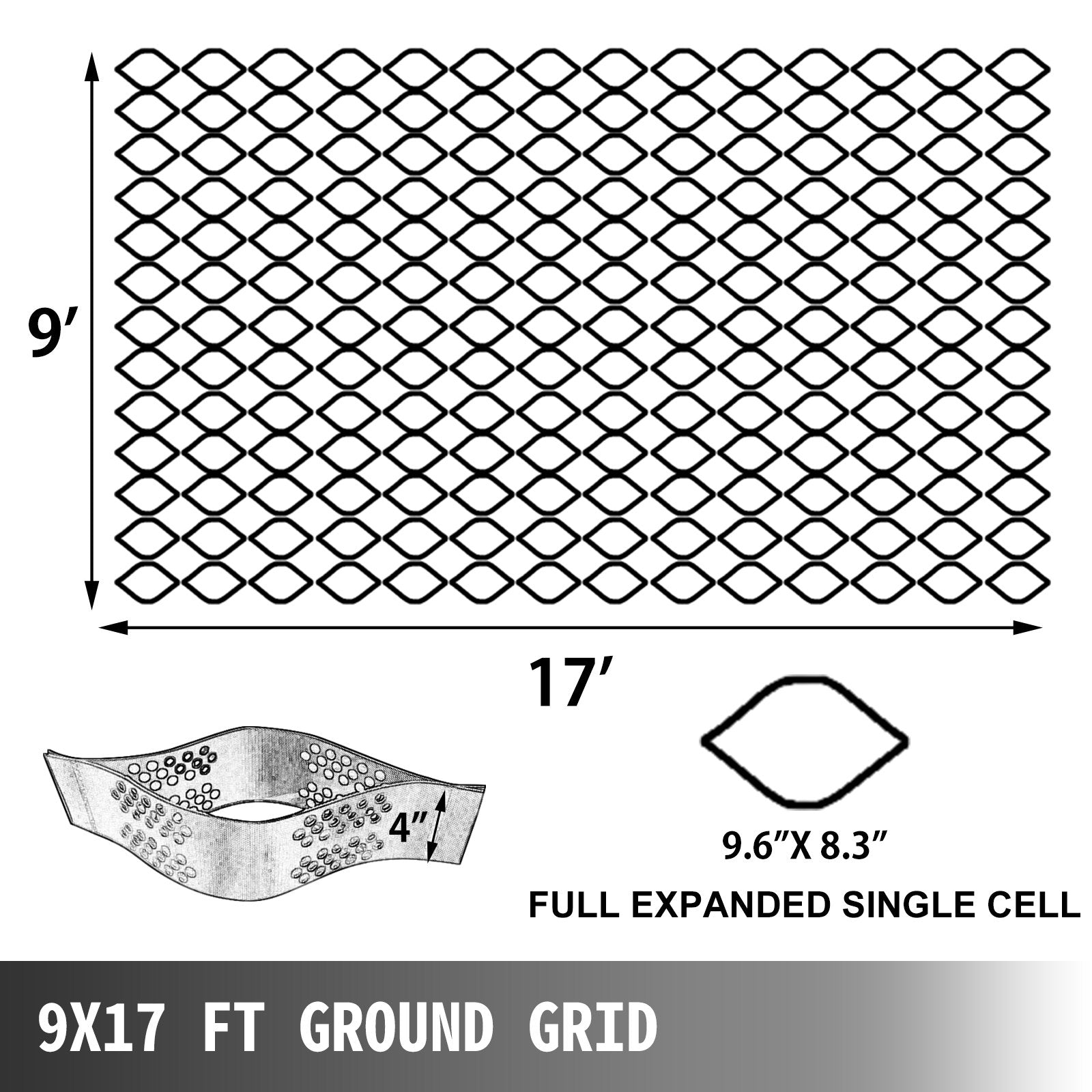 Grunto stabilizavimo tinklis VEVOR Geo Grid, 2,74 x 5,18 m