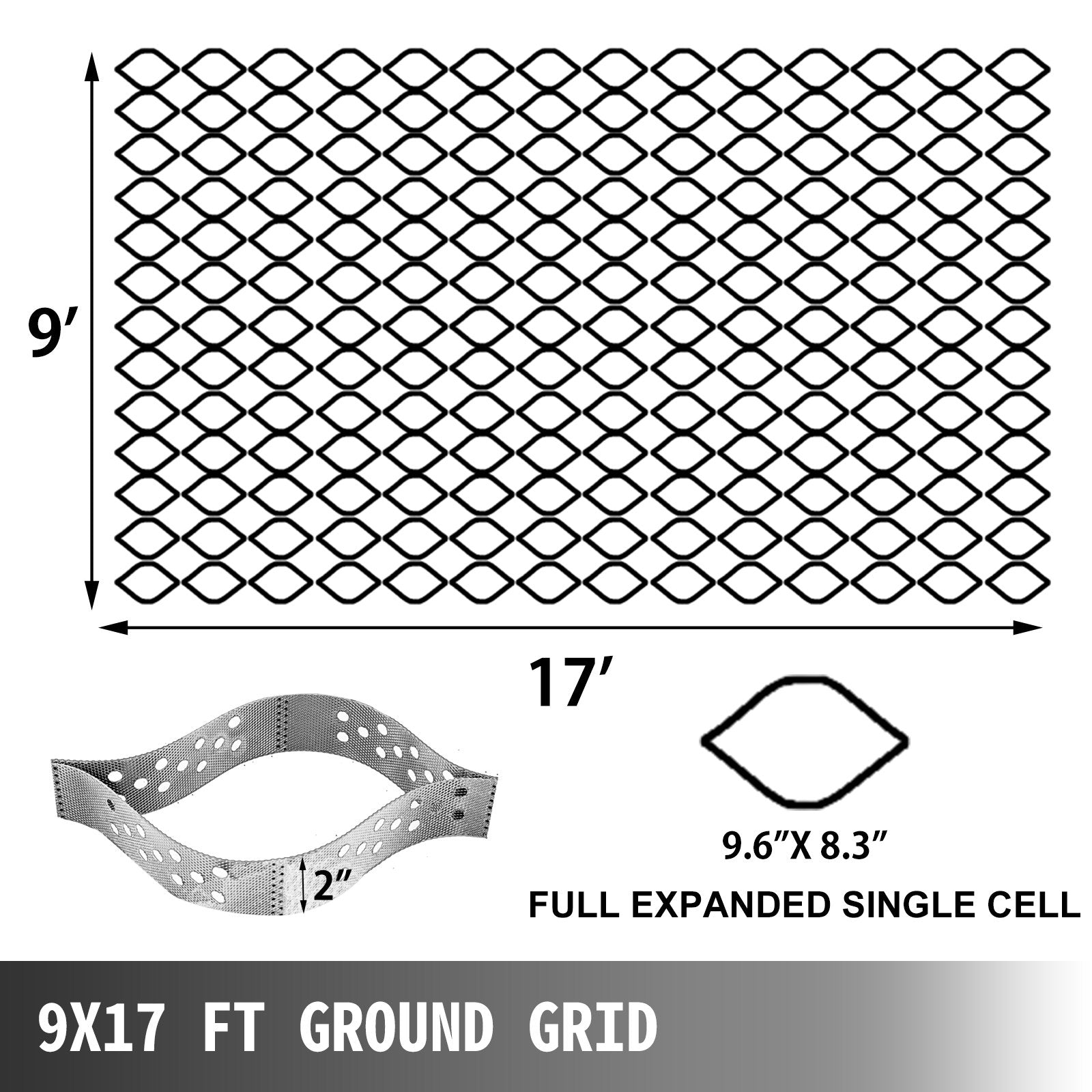 Grunto stabilizavimo tinklis VEVOR 2,7x5,2 m, 5 cm aukščio