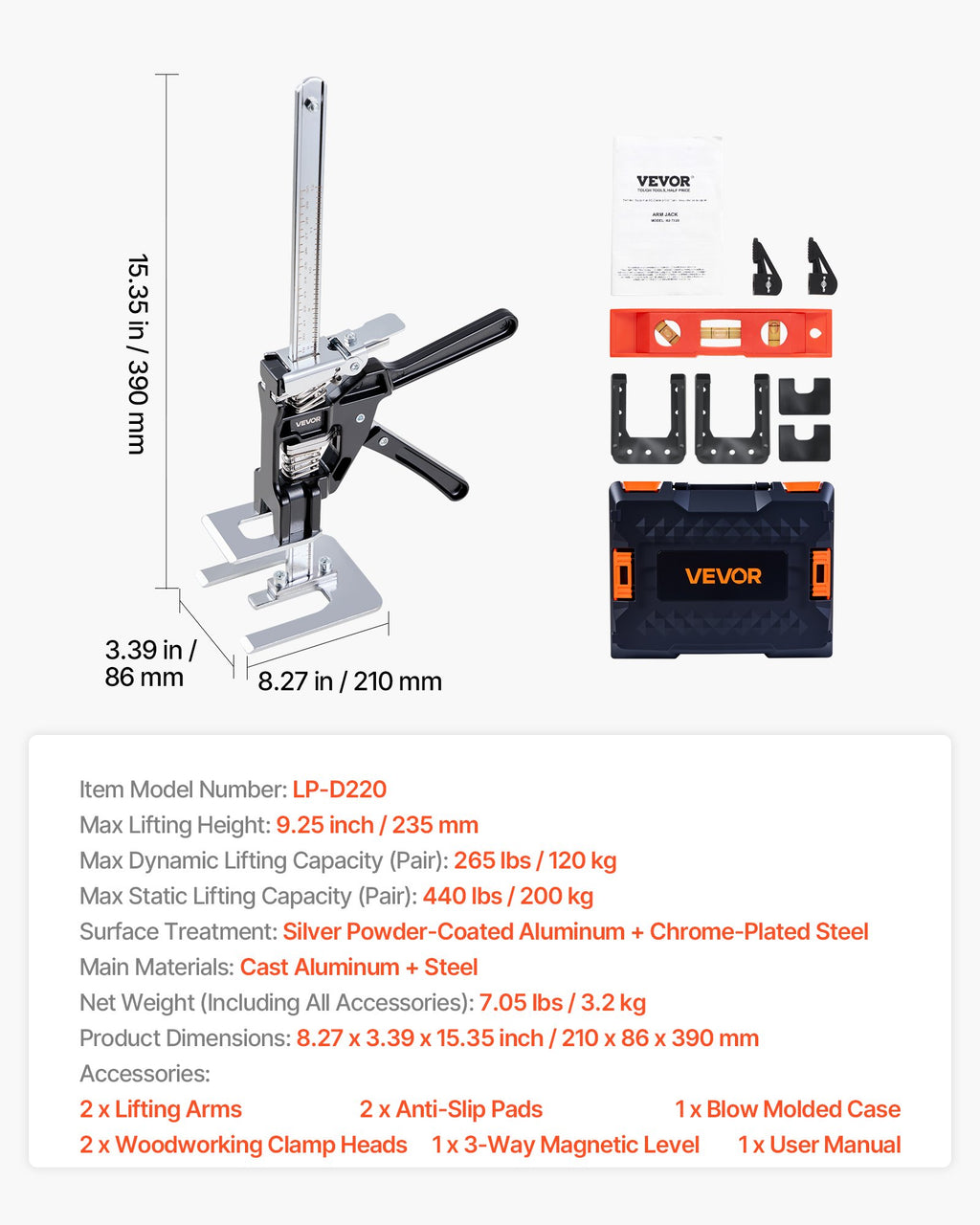 Rankinis keltuvas VEVOR LP-D220, 200 kg keliamoji galia