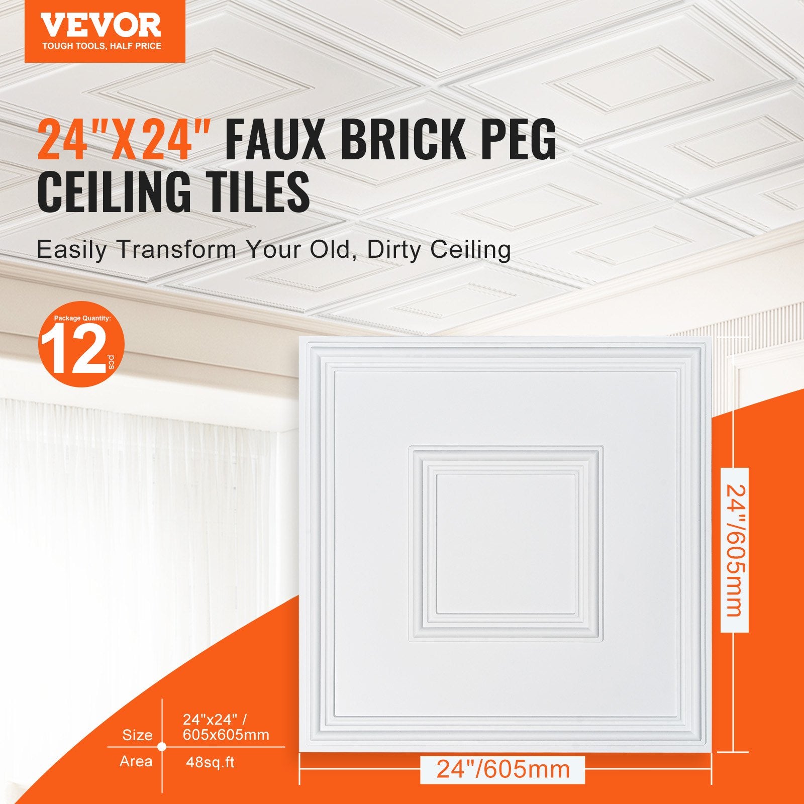 Pakabinamos lubų plokštės VEVOR DH-02, 605 x 605 mm