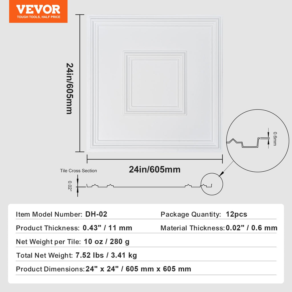 Pakabinamos lubų plokštės VEVOR DH-02, 605 x 605 mm