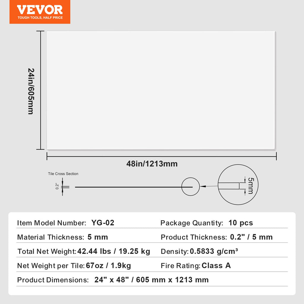 Lubų plytelės VEVOR YG-02, 605 x 1213 mm