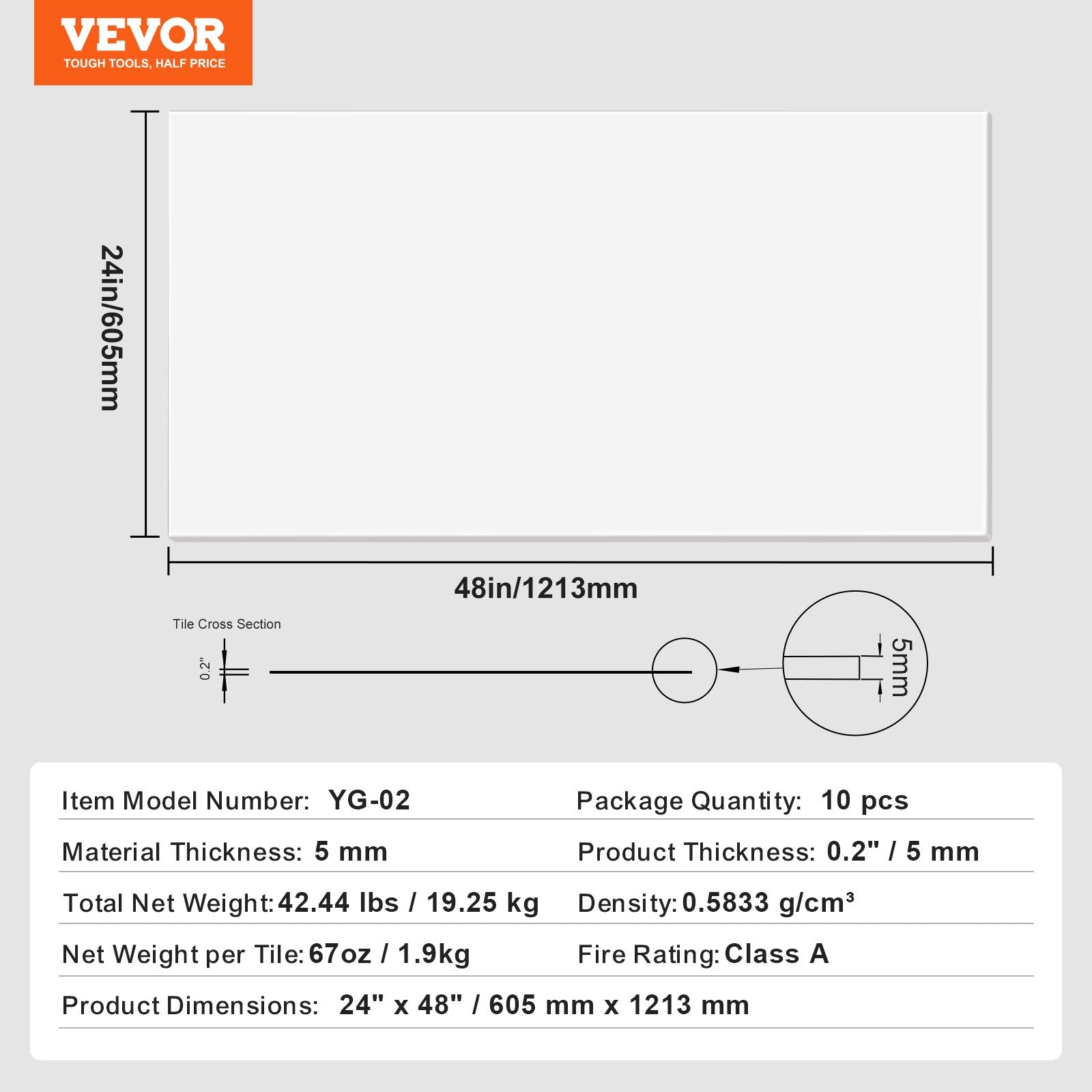Lubų plytelės VEVOR YG-02, 605 x 1213 mm
