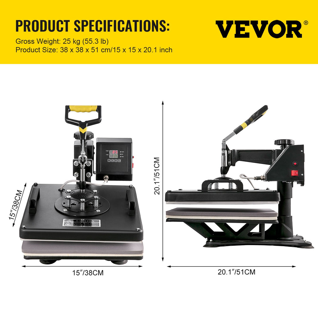 Termopresas VEVOR 8-in-1, 38x38 cm