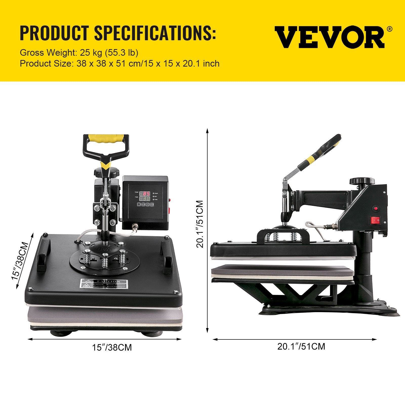 Termopresas VEVOR 8-in-1, 38x38 cm