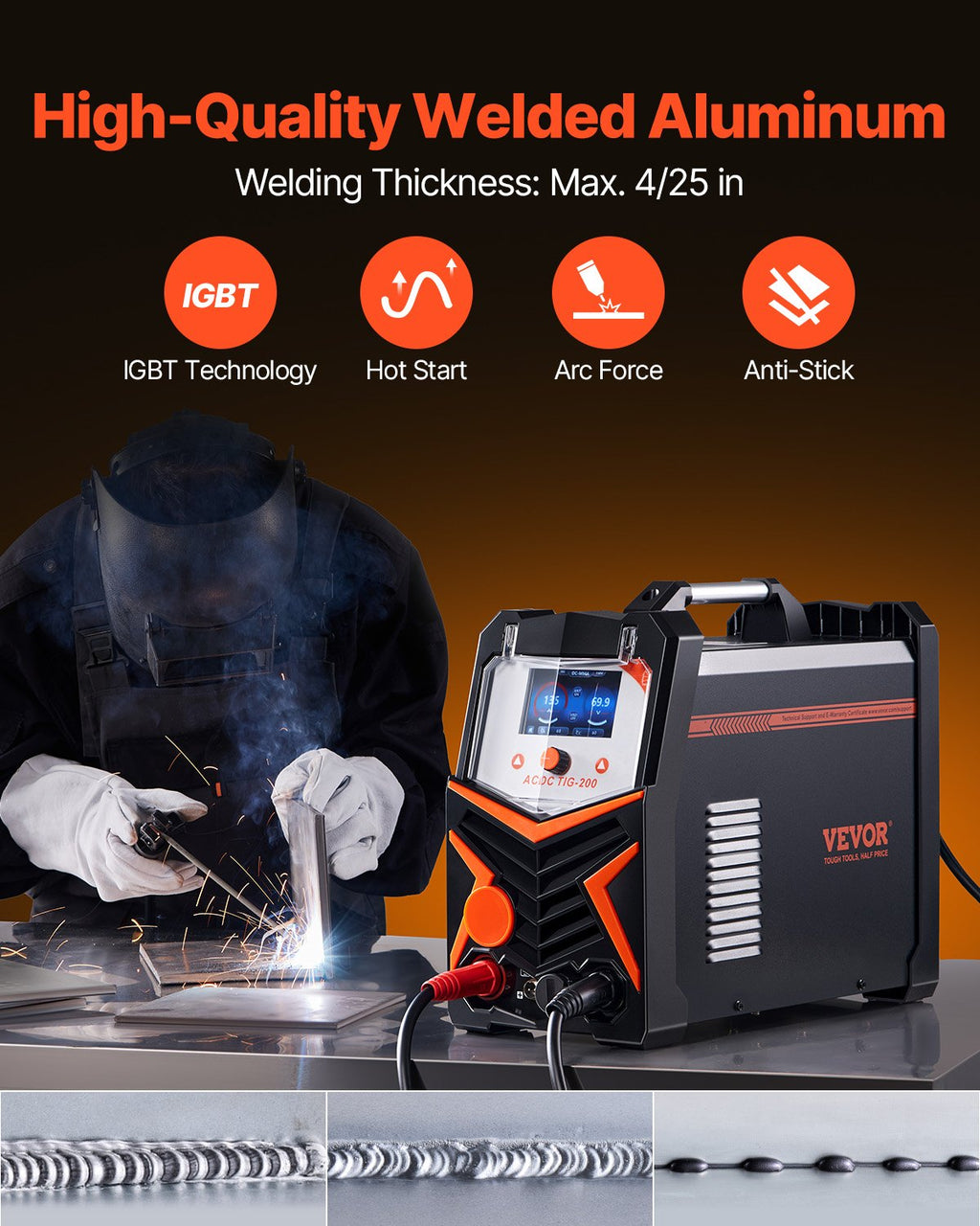TIG suvirinimo aparatas VEVOR ACDC TIG-200, 200A