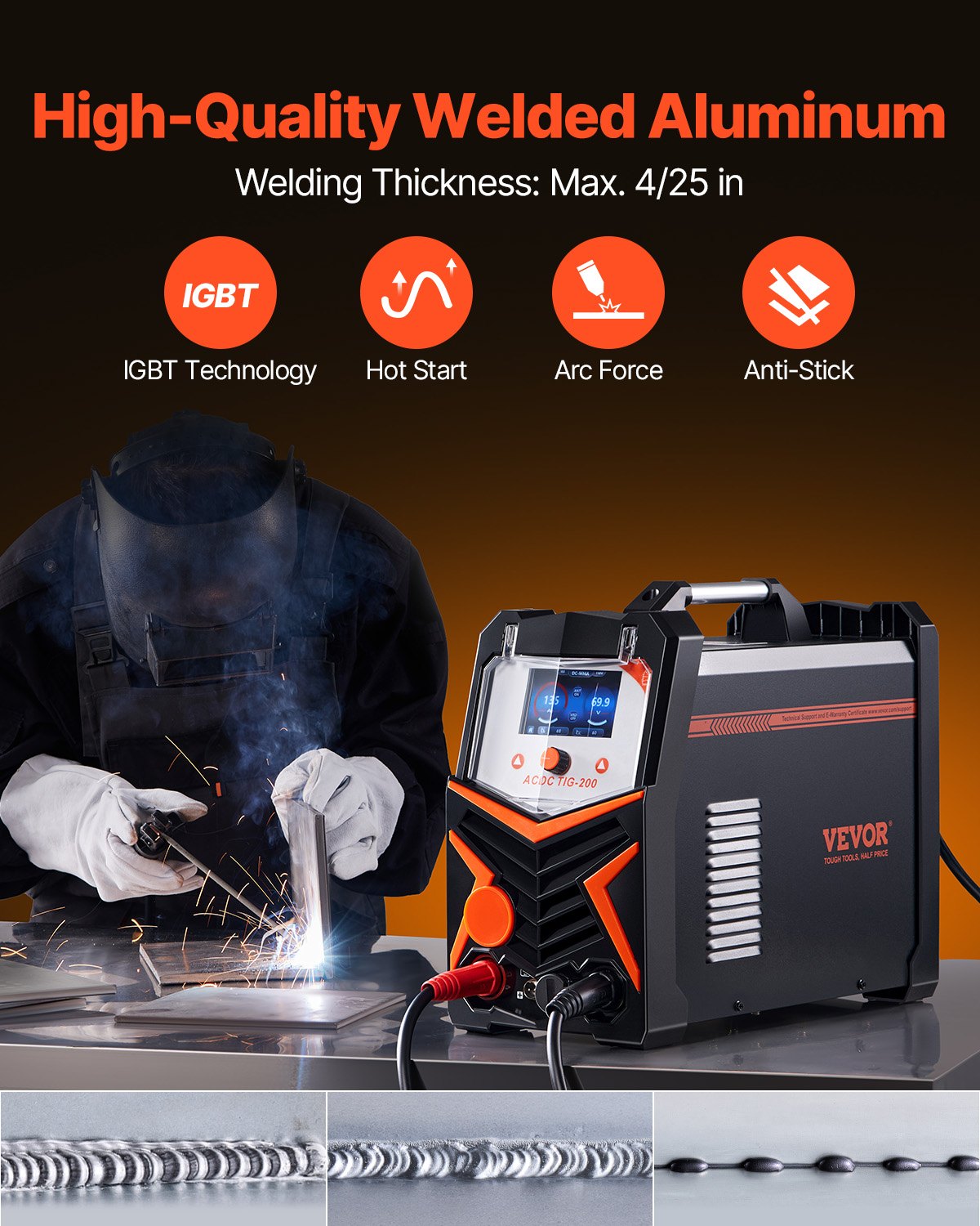 TIG suvirinimo aparatas VEVOR ACDC TIG-200, 200A