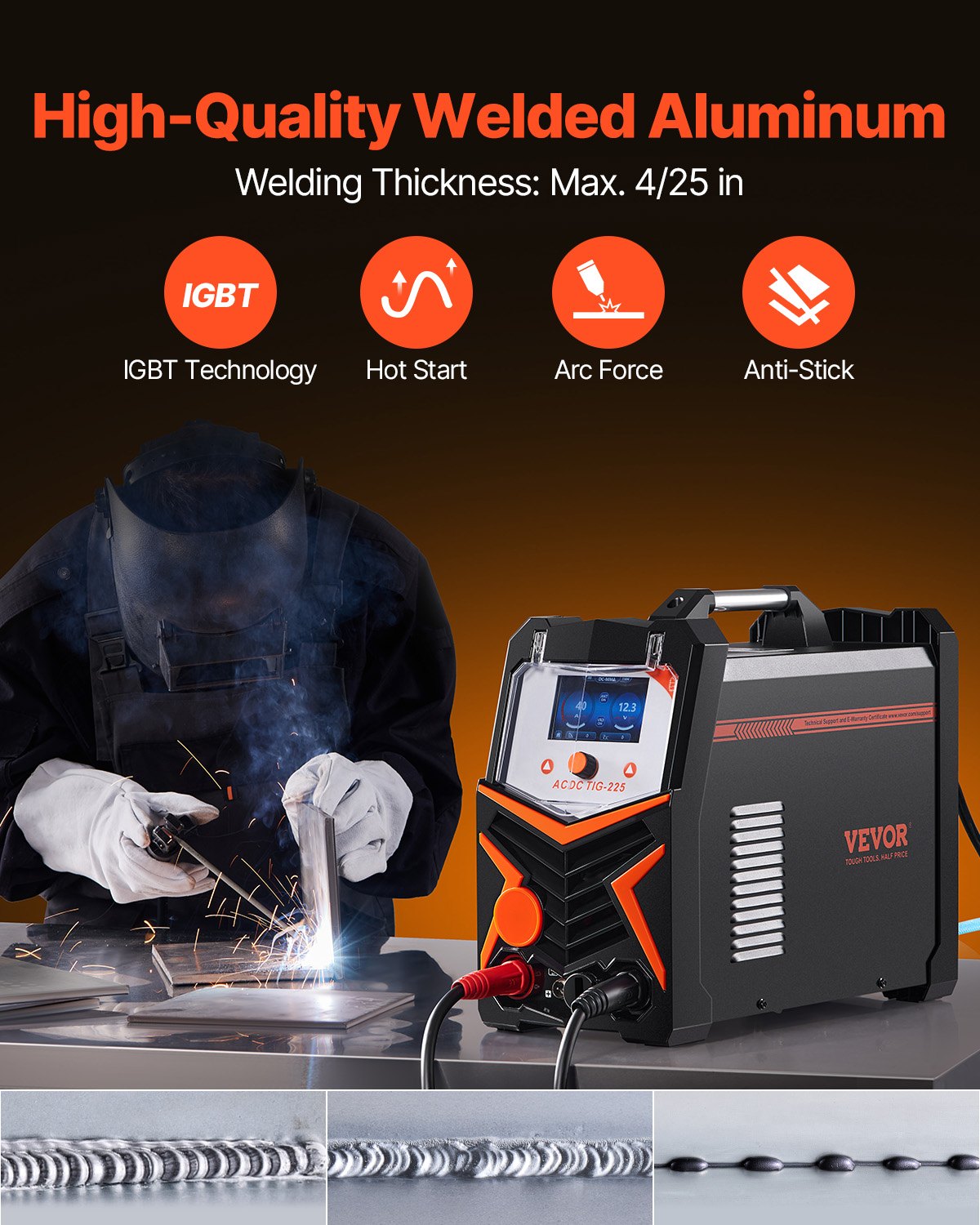 TIG suvirinimo aparatas VEVOR ACDC TIG-225, 225A