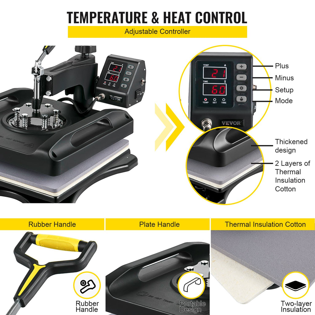 Termopresas VEVOR 8-in-1, 38x38 cm, 1000W