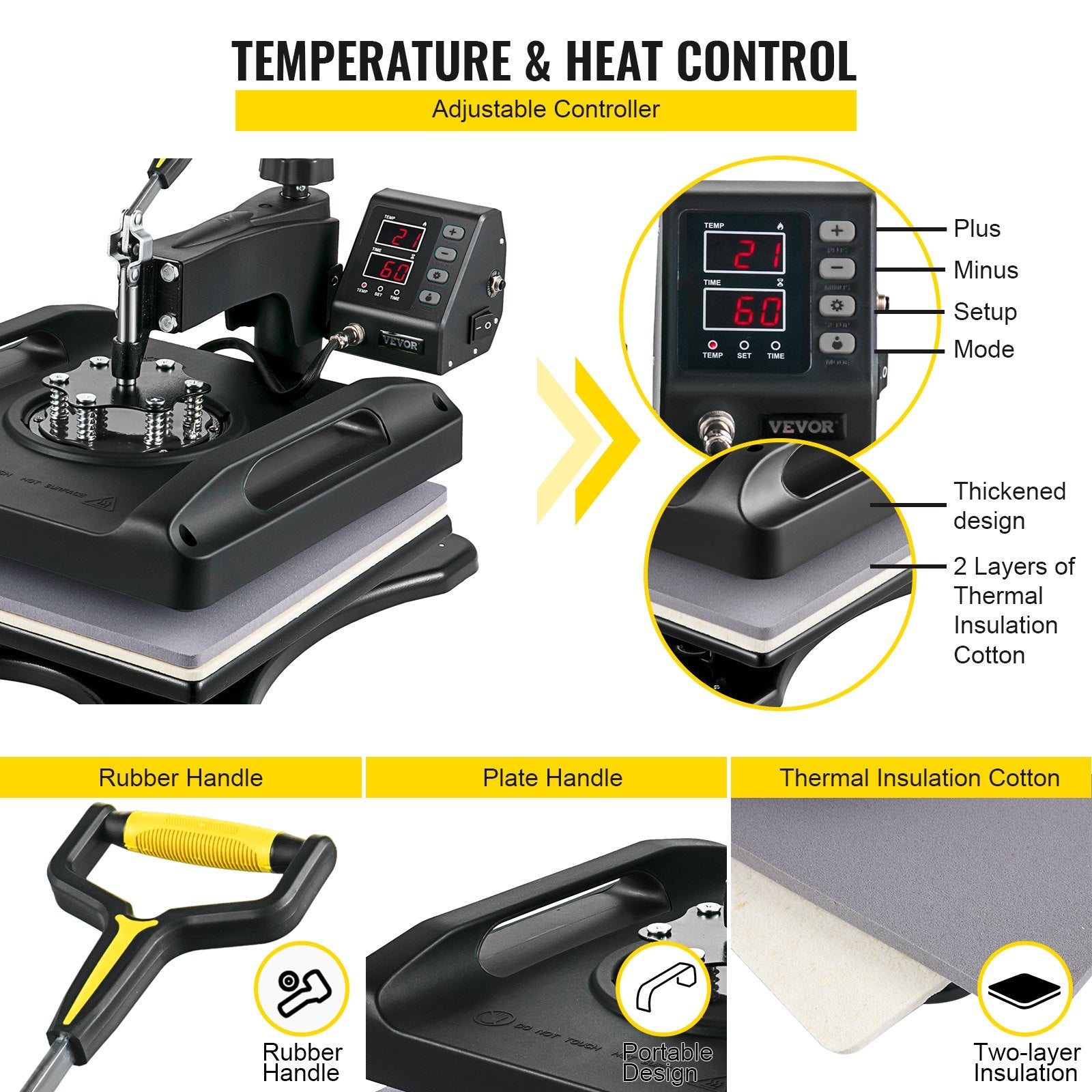 Termopresas VEVOR 8-in-1, 38x38 cm, 1000W