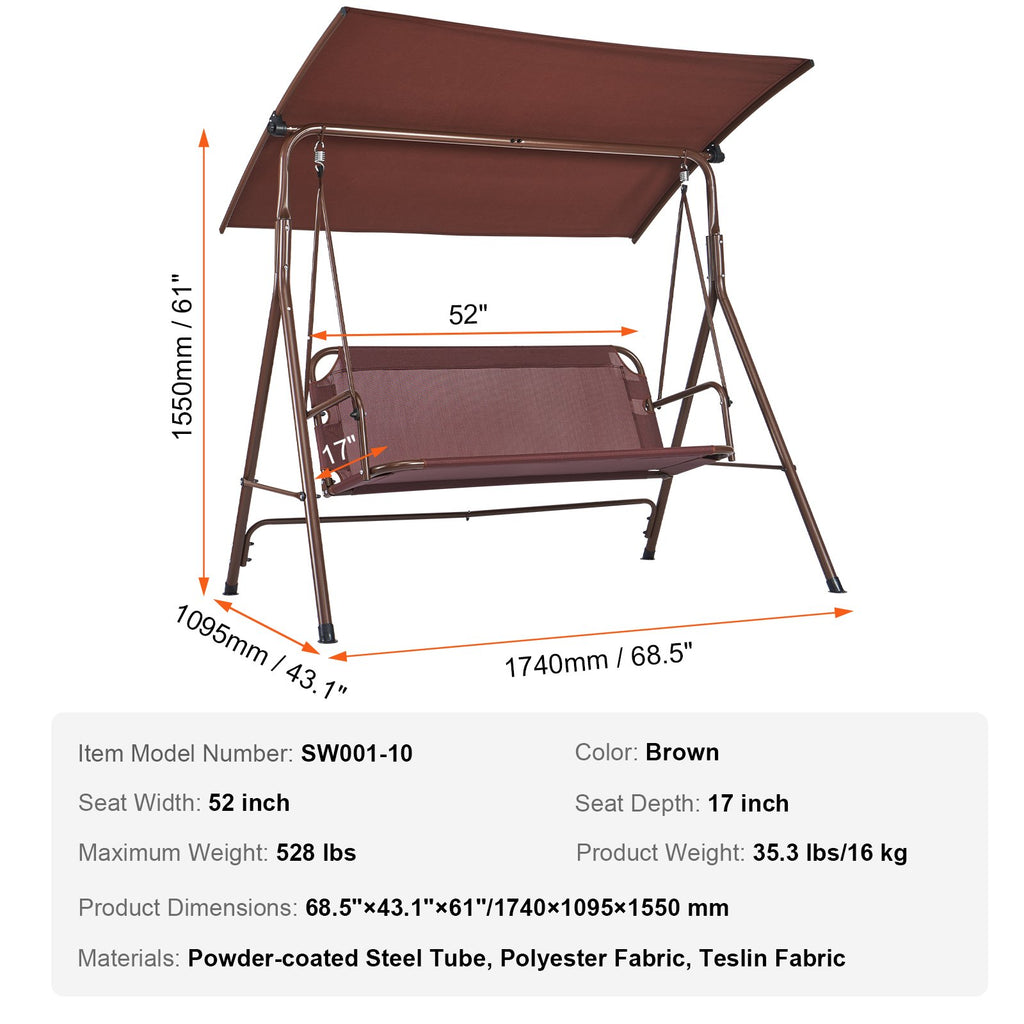 Trijų vietų lauko sūpynės VEVOR SW001-10, iki 240 kg apkrova