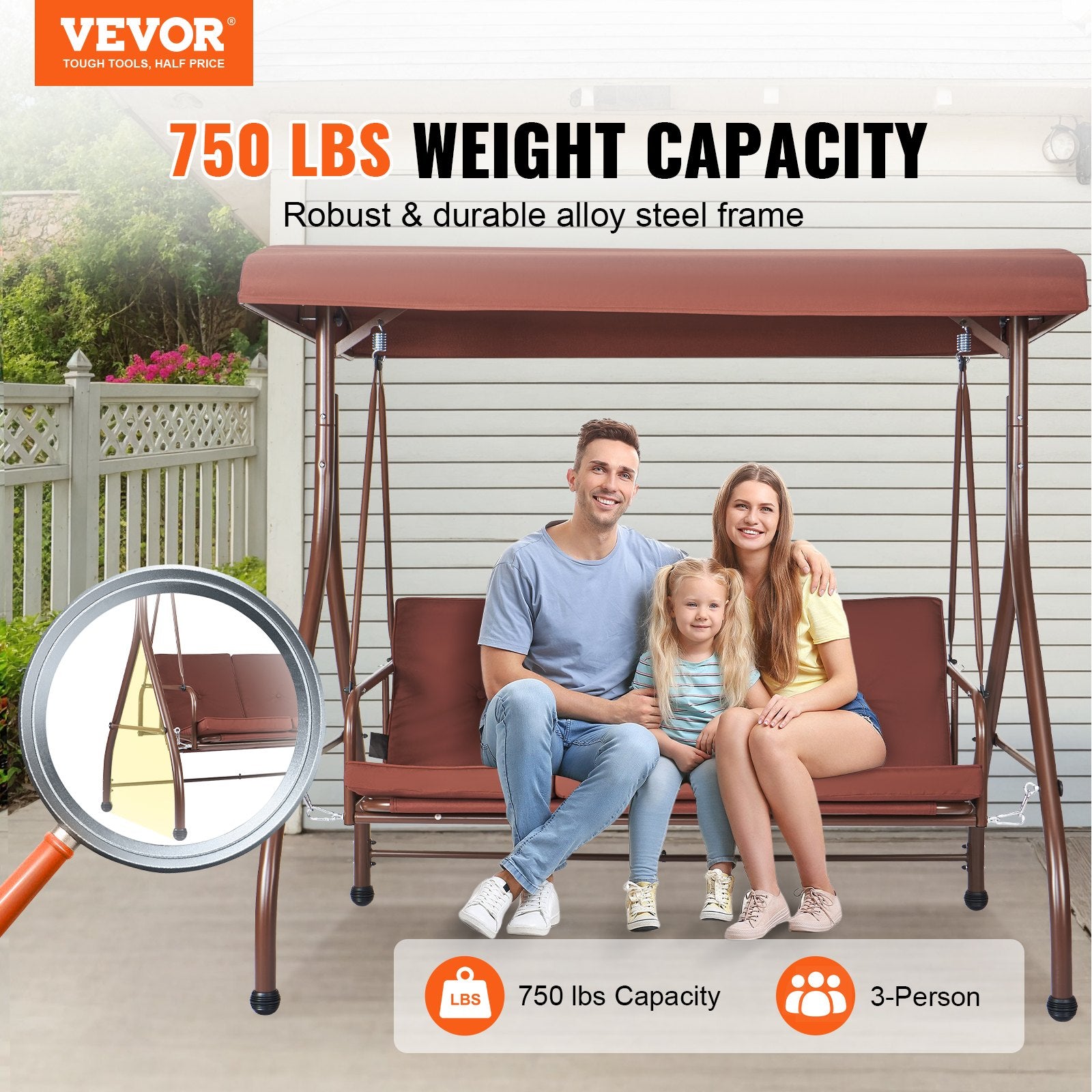 Trijų vietų lauko sūpynės VEVOR SW127-13-B, 3 vietų