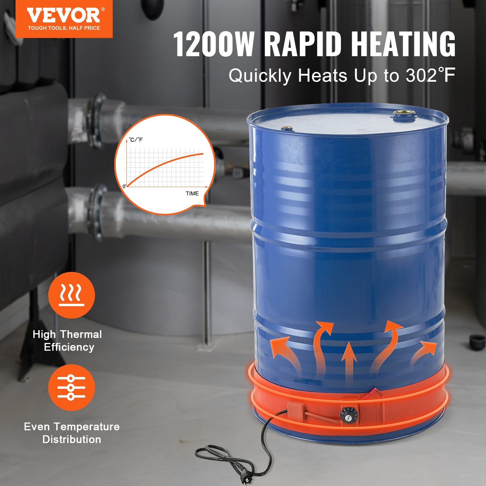 Metalinių statinių šildytuvas VEVOR DHB-55-KT-5, 1200 W