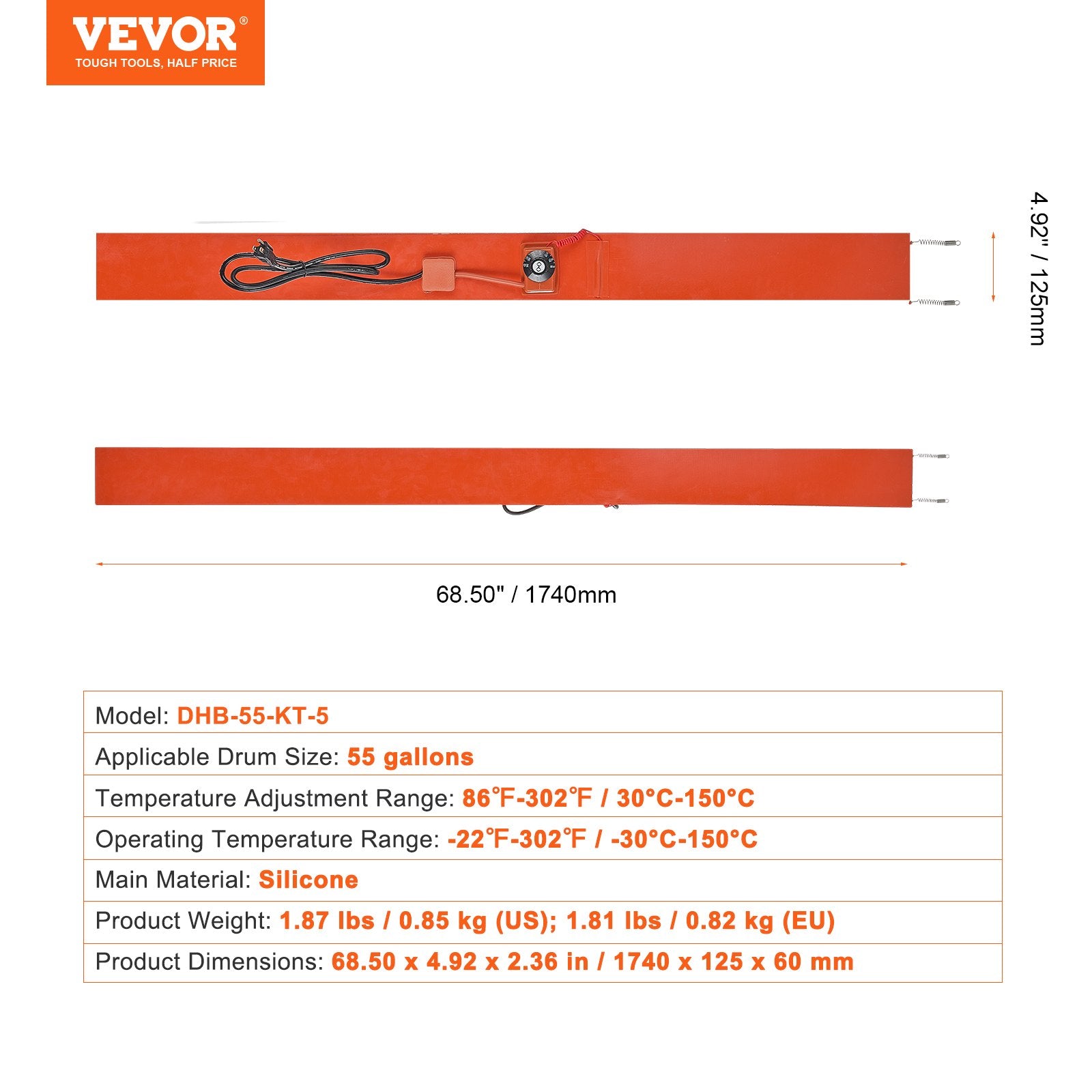 Metalinių statinių šildytuvas VEVOR DHB-55-KT-5, 1200 W