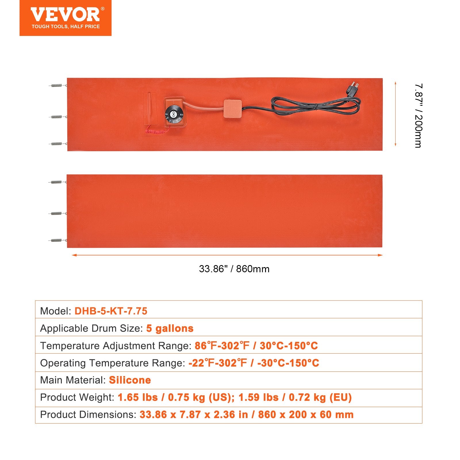 Metalinių statinių šildytuvas VEVOR DHB-5-KT-7.75, 800 W