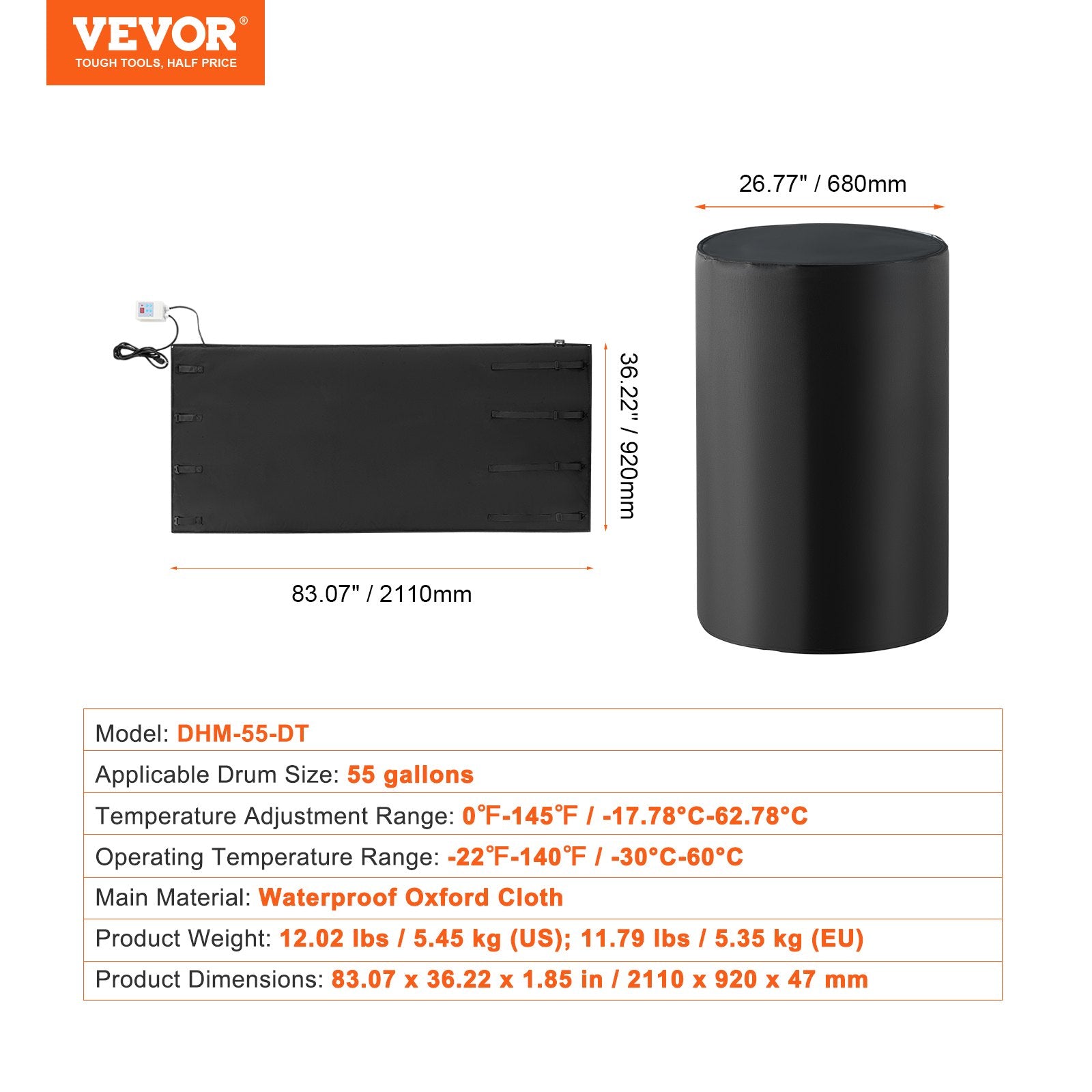 Metalinių statinių šildytuvas VEVOR DHM-55-DT, 1300W