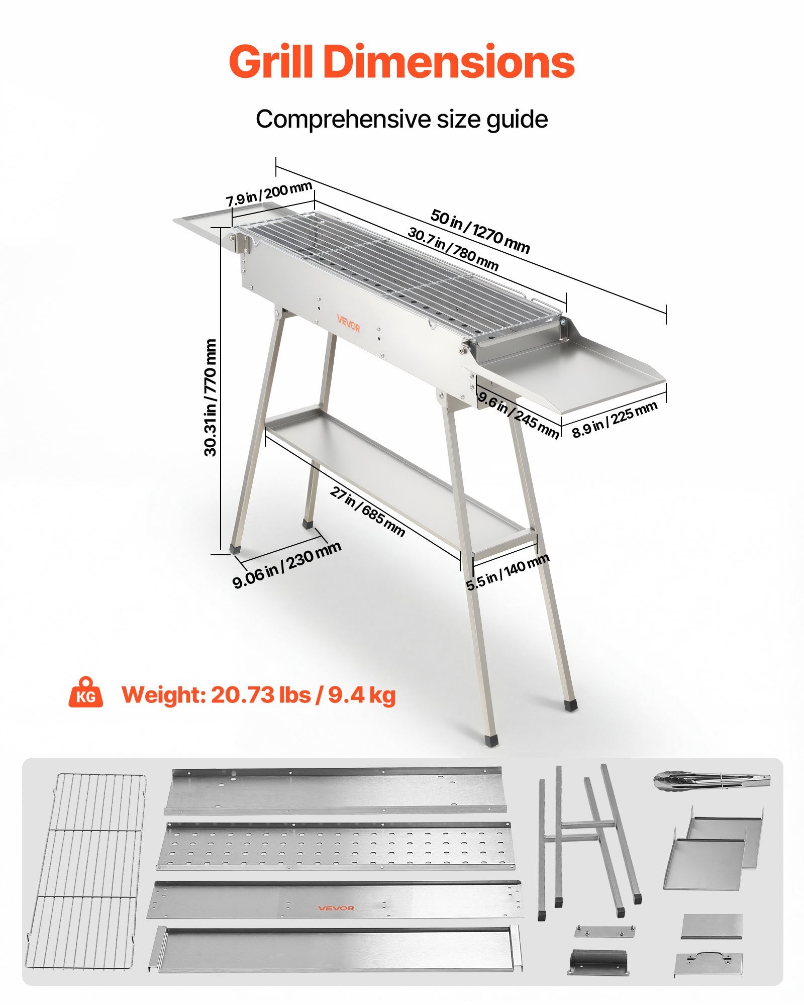 Sulankstoma anglinė kepsninė VEVOR VA-C250, 0,16 m²