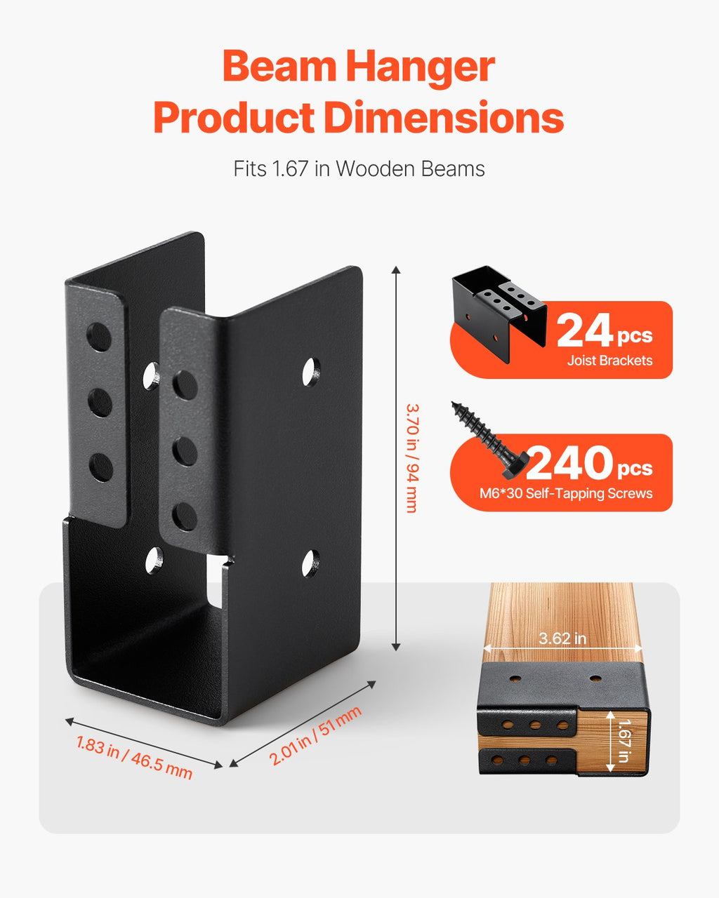 Paslėptas sijų laikiklis VEVOR TLDJYCS-2X4IN-24, 24 vnt.