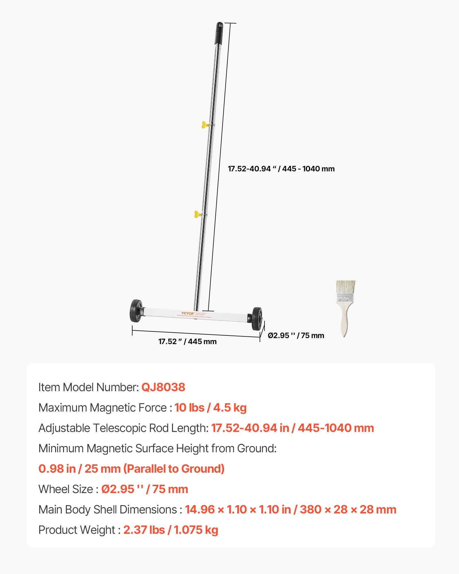 Magnetinė šluota VEVOR QJ8038, 43 cm