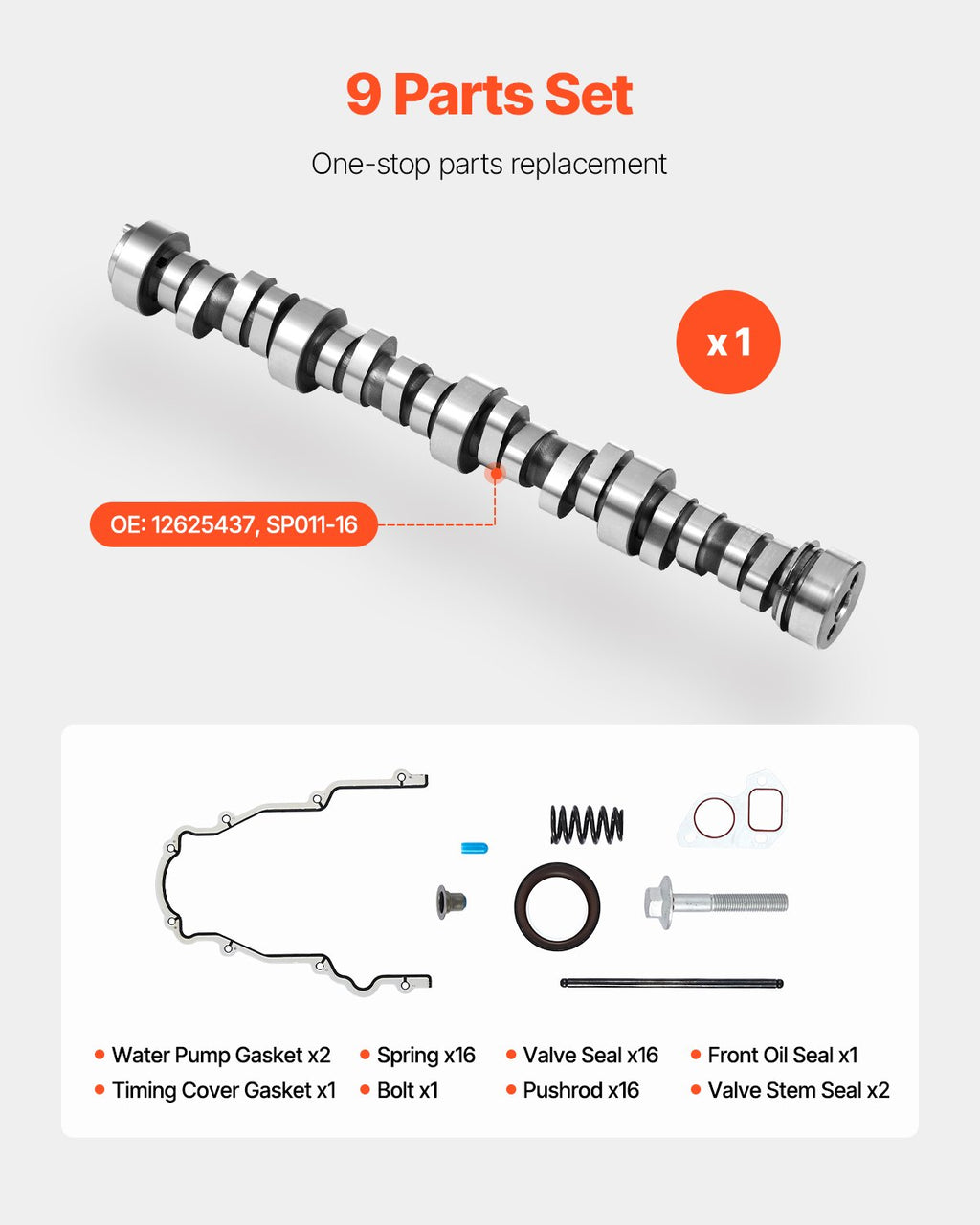 Paskirstymo veleno komplektas VEVOR LS Truck Cam Kit, 9 dalių rinkinys