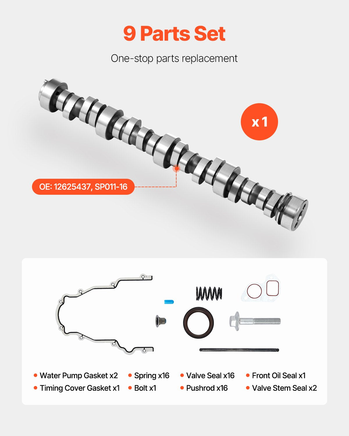 Paskirstymo veleno komplektas VEVOR LS Truck Cam Kit, 9 dalių rinkinys