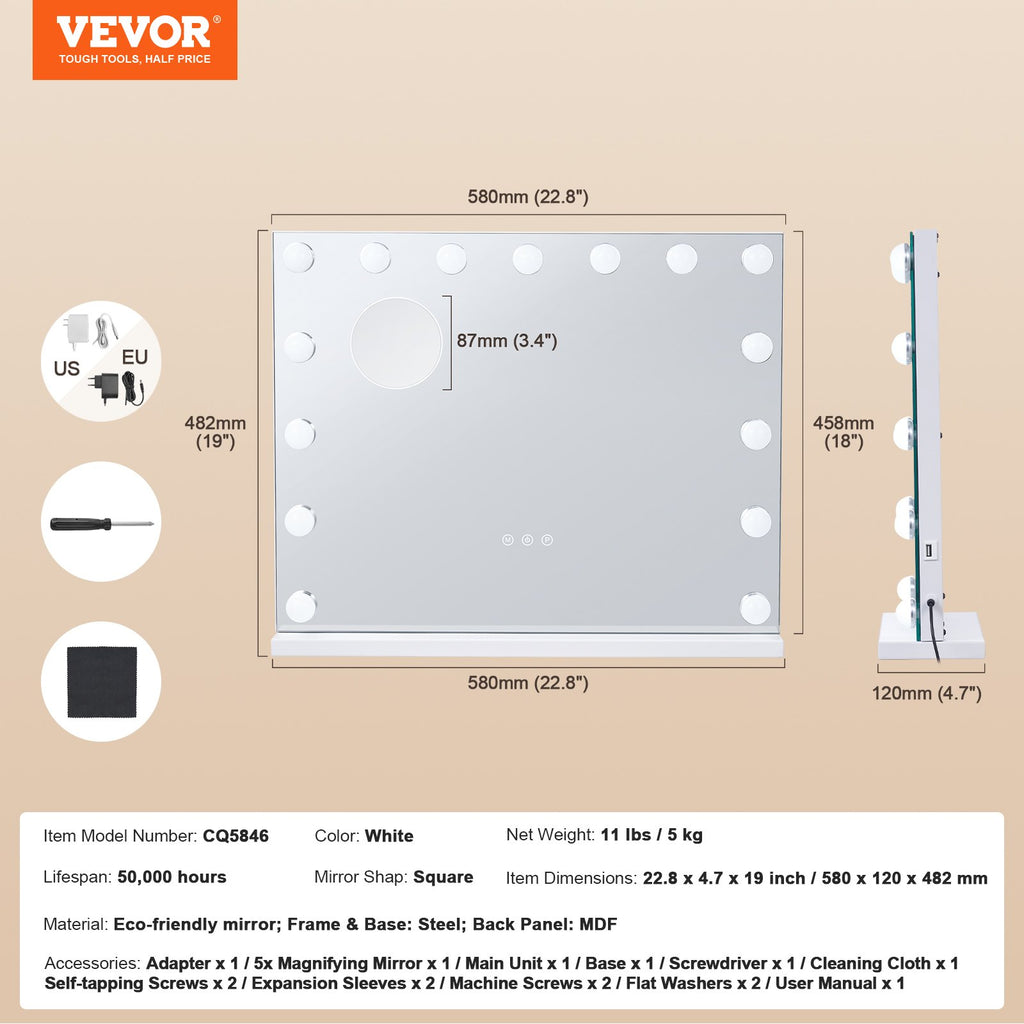 Grimo veidrodis VEVOR CQ5846, 58x46 cm