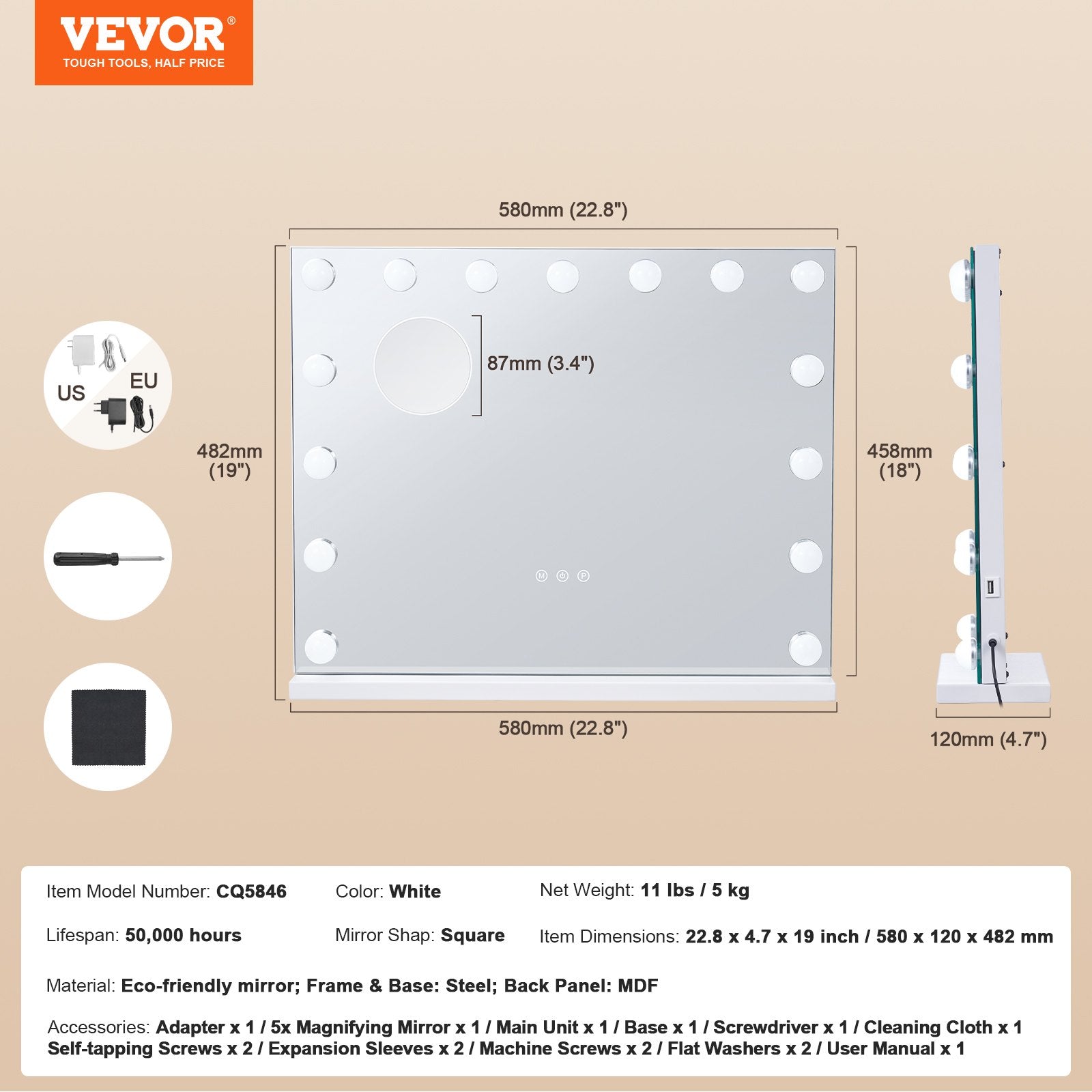 Grimo veidrodis VEVOR CQ5846, 58x46 cm