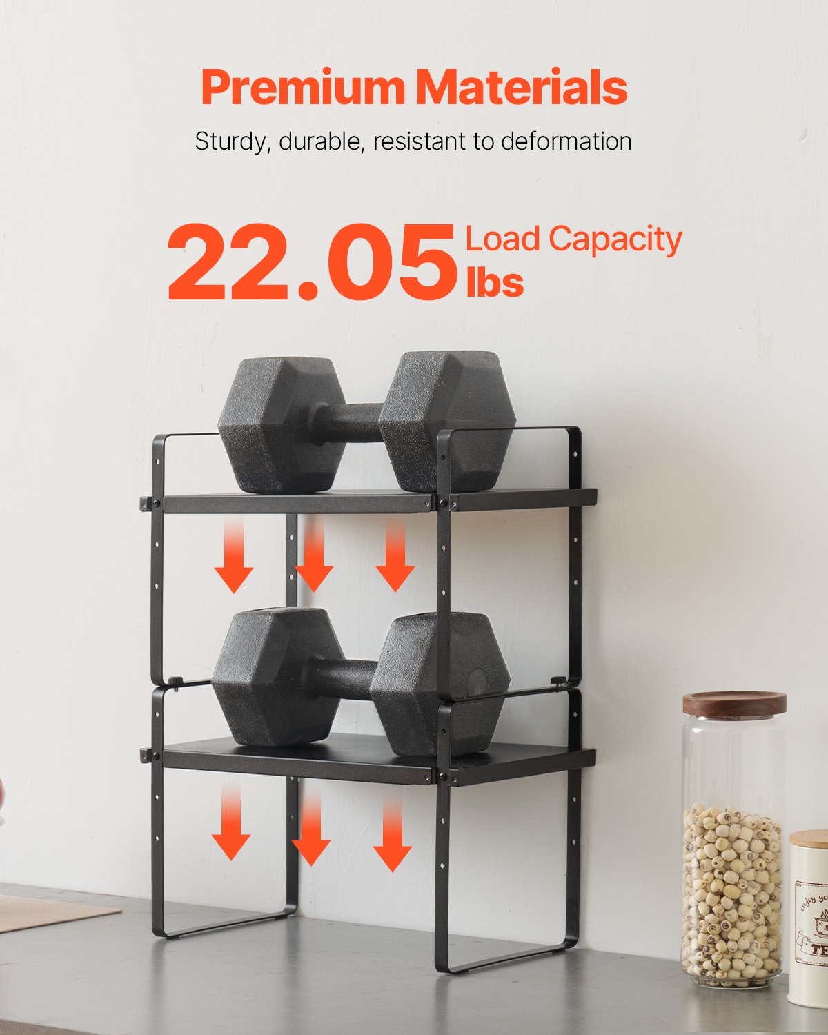 Virtuvės spintelės lentynų organizatorius VEVOR LX-P9373, reguliuojamas ilgis 40,5–65 cm