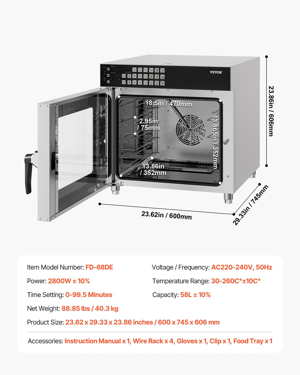 Konvekcinė krosnelė VEVOR FD-68DE, 2800W