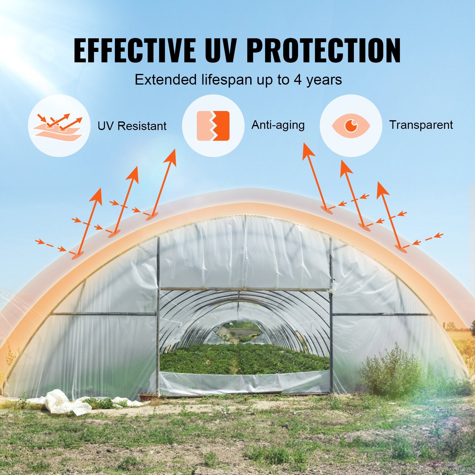 Šiltnamio plėvelė VEVOR YFSG1040, 3 x 12,2 m, 150 mikronų