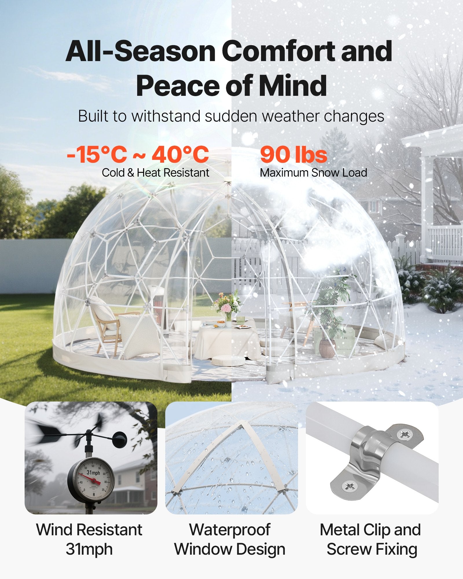 Sodo kupolas VEVOR GB-DOME-12, 3,6 x 2,2 m