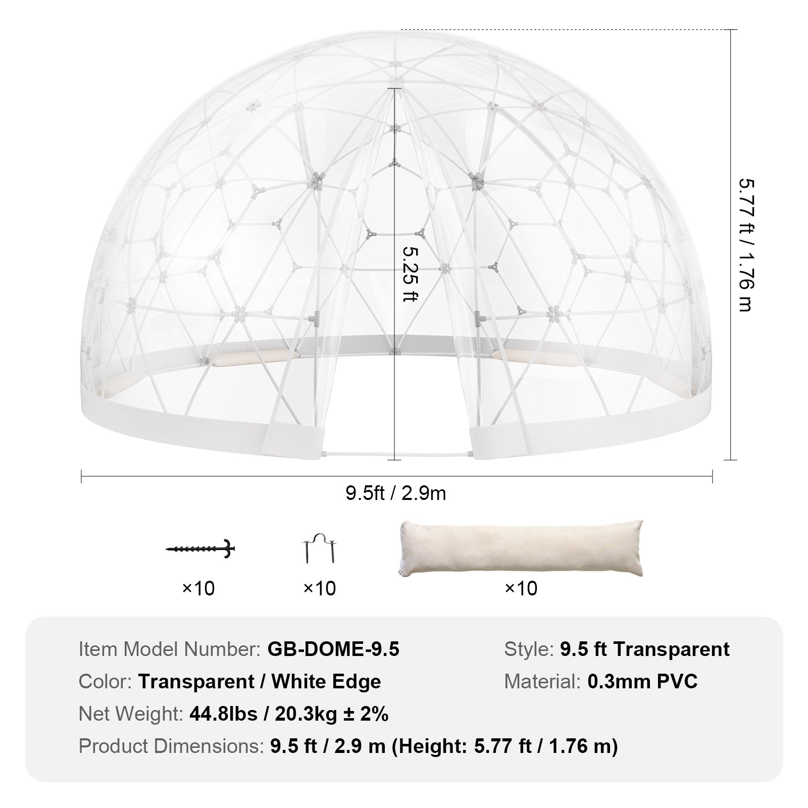 Kupolinė palapinė VEVOR GB-DOME-9.5, 2,9 m skersmens