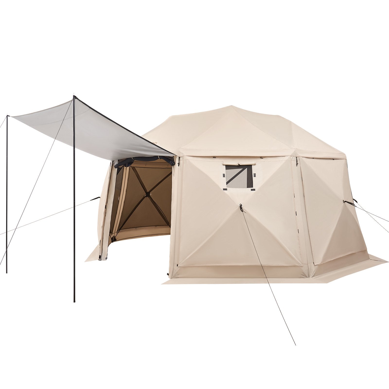 Išskleidžiama pavėsinė-palapinė VEVOR YR15x15Beige-13, 4,57 x 4,57 m
