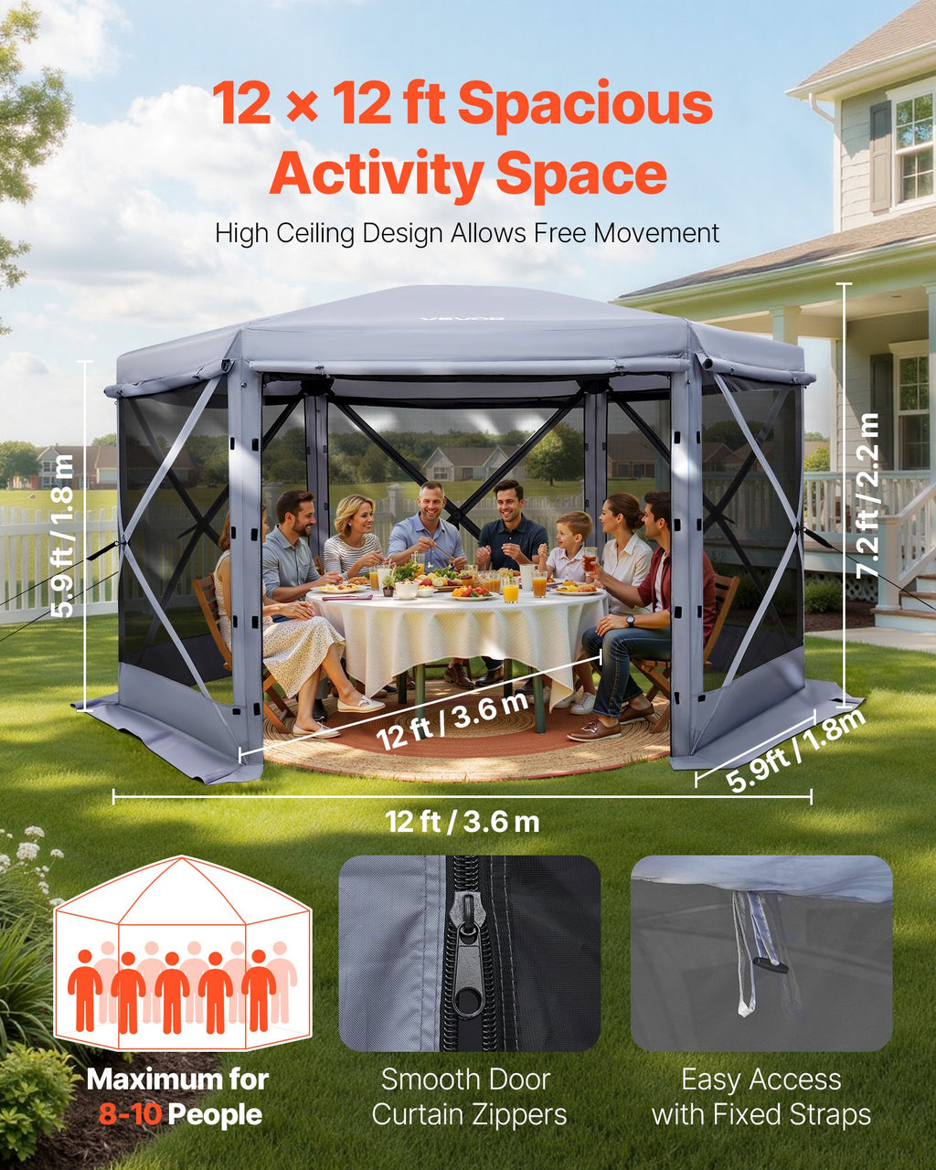 Greito surinkimo pavėsinė-palapinė VEVOR FY12X12, 3,6 x 3,6 m
