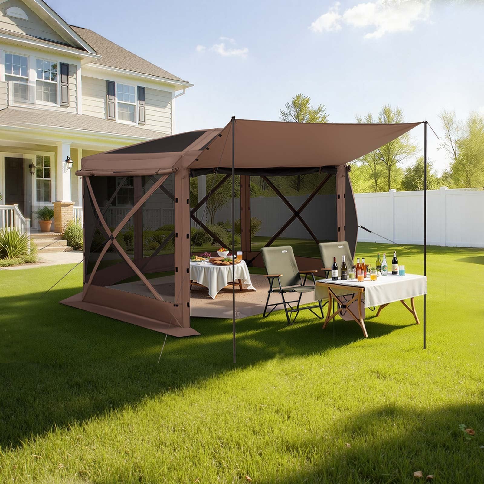 Iššokanti pavėsinė-palapinė su tinkleliu VEVOR FY12X12Brown-6, 3,6 x 3,6 m