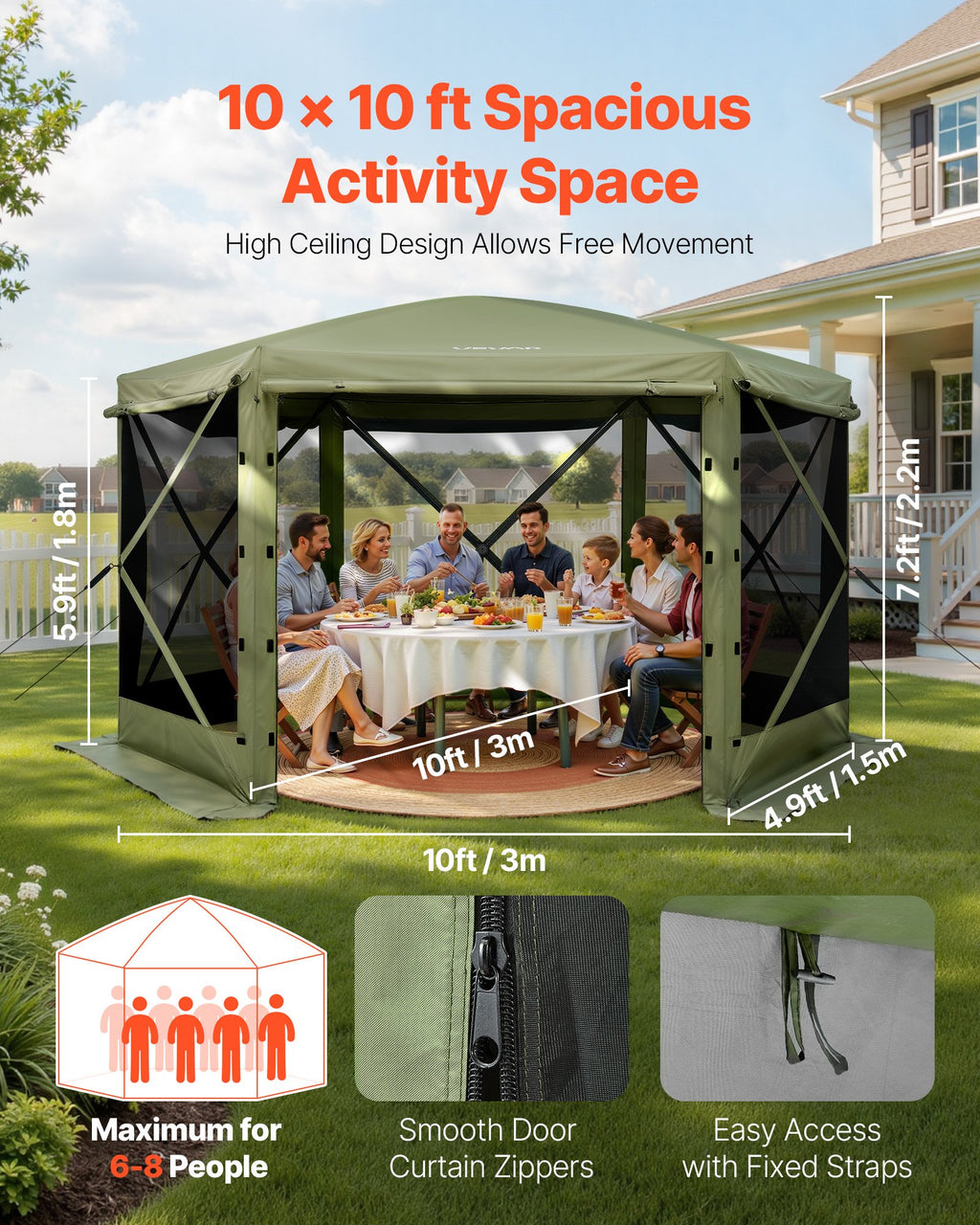 Pop-up pavėsinė-palapinė su tinkleliu VEVOR FY10X10Military Green-6, 3x3 m