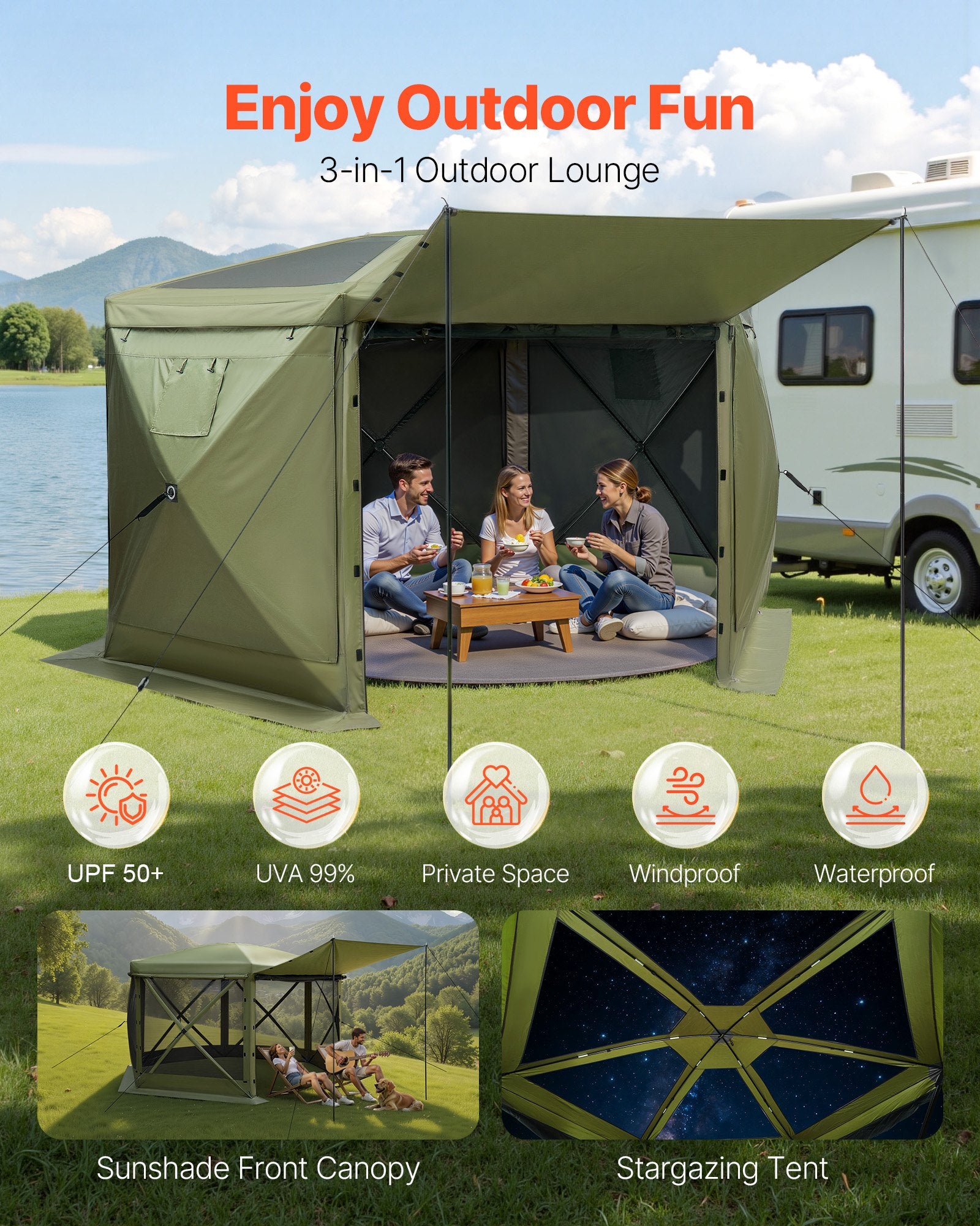 Pop-up pavėsinė-palapinė su tinkleliu VEVOR FY10X10Military Green-6, 3x3 m