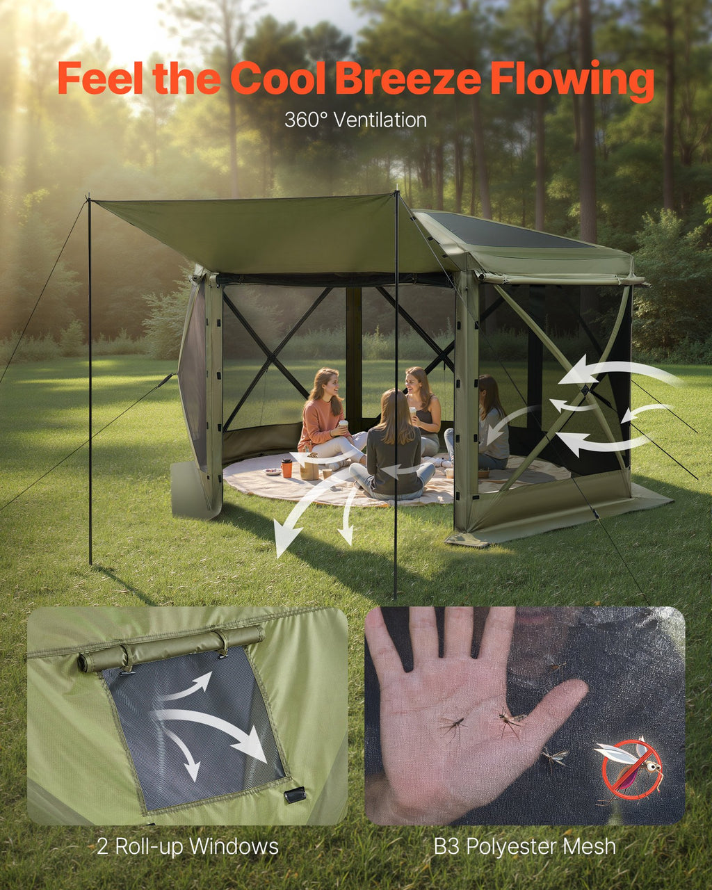 Pop-up pavėsinė-palapinė su tinkleliu VEVOR FY10X10Military Green-6, 3x3 m
